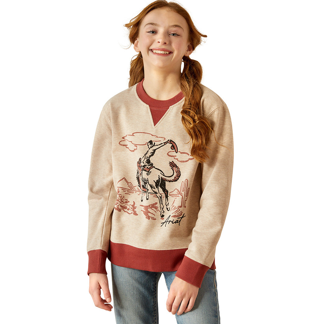 Ariat Girl's Bucking Horse Sweatshirt - Soft Cotton Pullover for Equestrian & Western Style - Perfect for Riding, School & Casual Wear