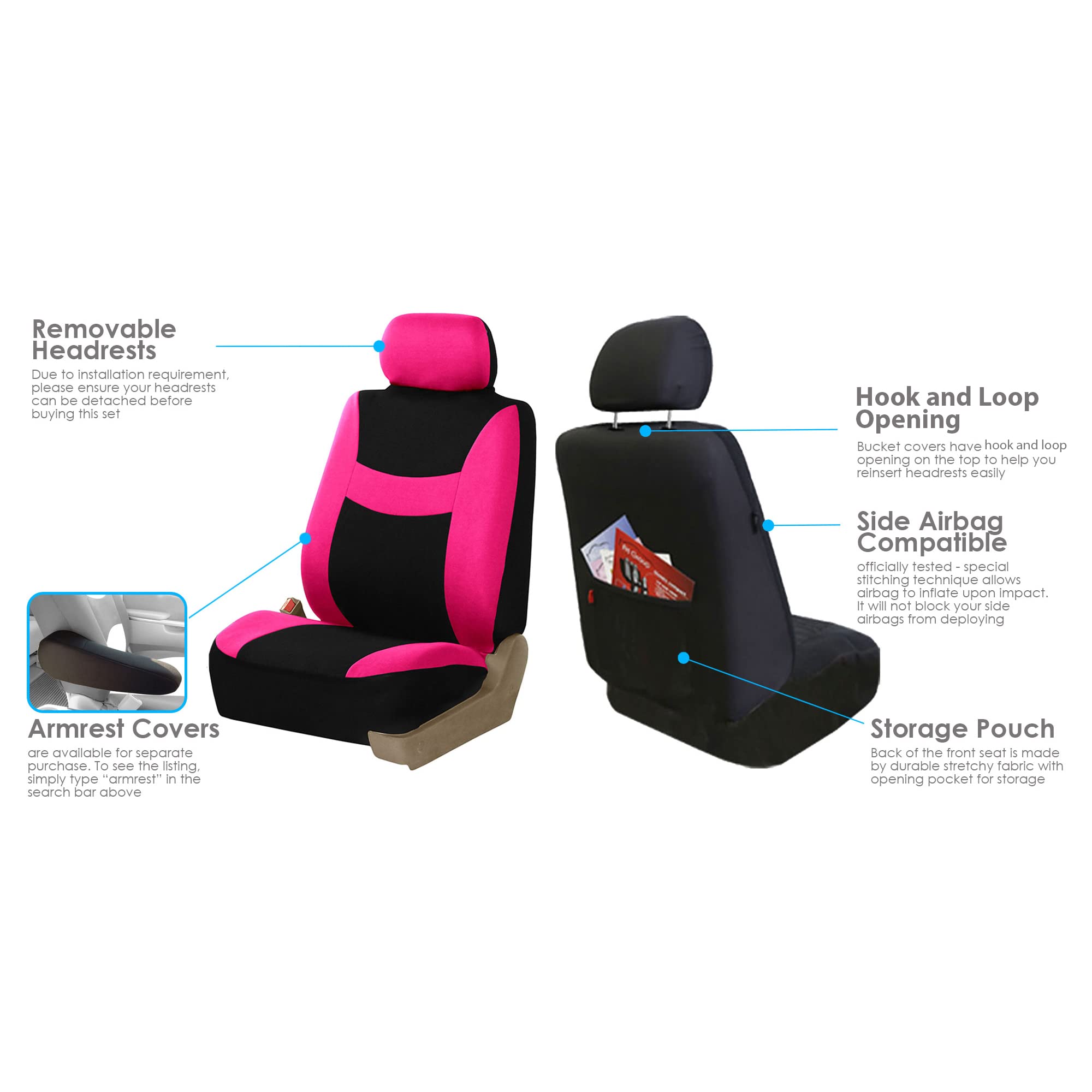 FH Group Universal Car Seat Covers with Airbag Compatibility - Full Set Includes Seat Protectors & Carpet Floor Mats | Split Rear Design, Breathable Flat Cloth (Pink) | Perfect for SUVs, Sedans & Trucks | Interior Protection & Comfort Upgrade