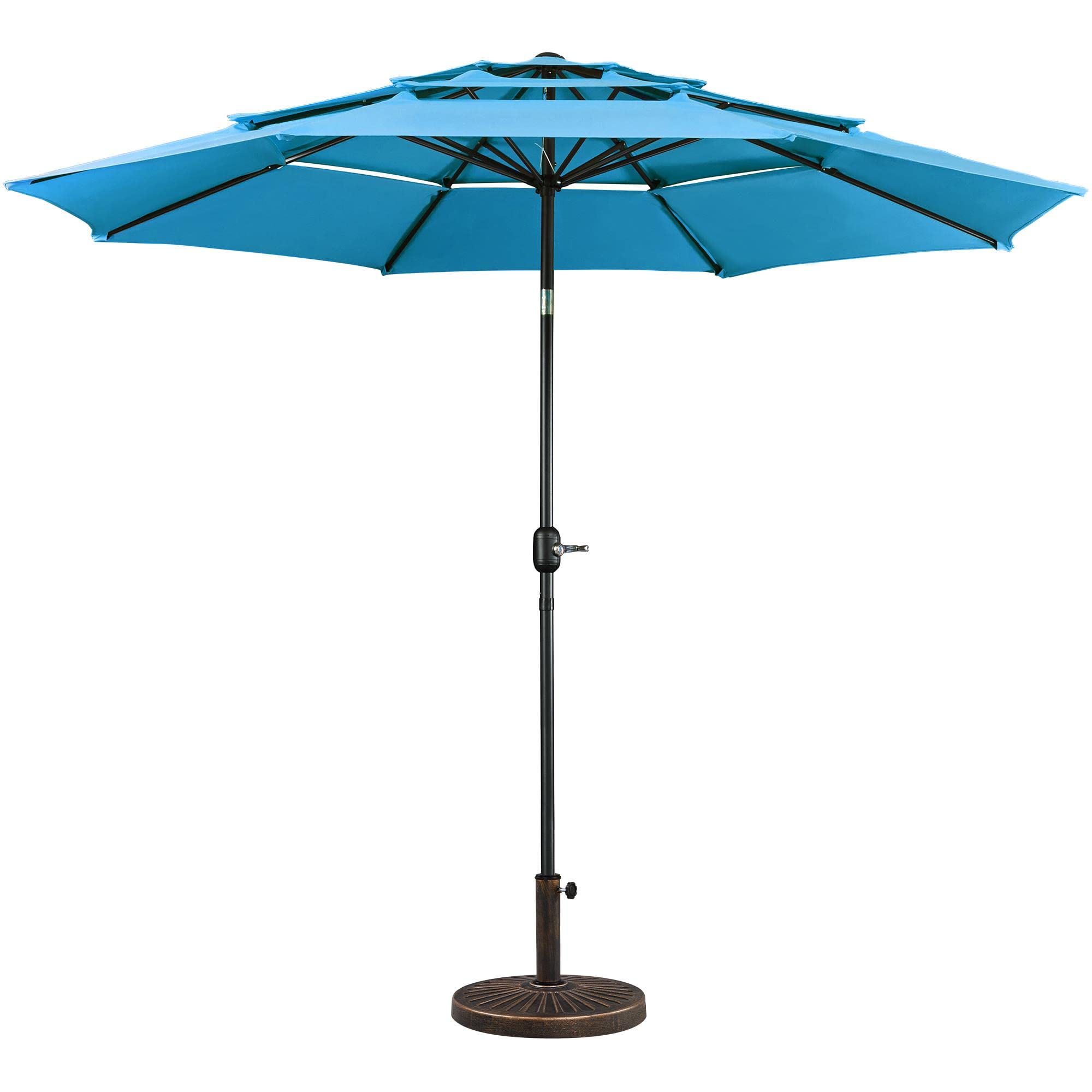 Yaheetech 10ft 3-Tier Outdoor Patio Umbrella with Heavy Duty Base - Vented Market Table Umbrella with 8 Sturdy Ribs & 26.5lb Stand for Garden, Lawn, Deck, Backyard, Pool, Park - Perfect for Shade, Outdoor Dining, and Relaxation