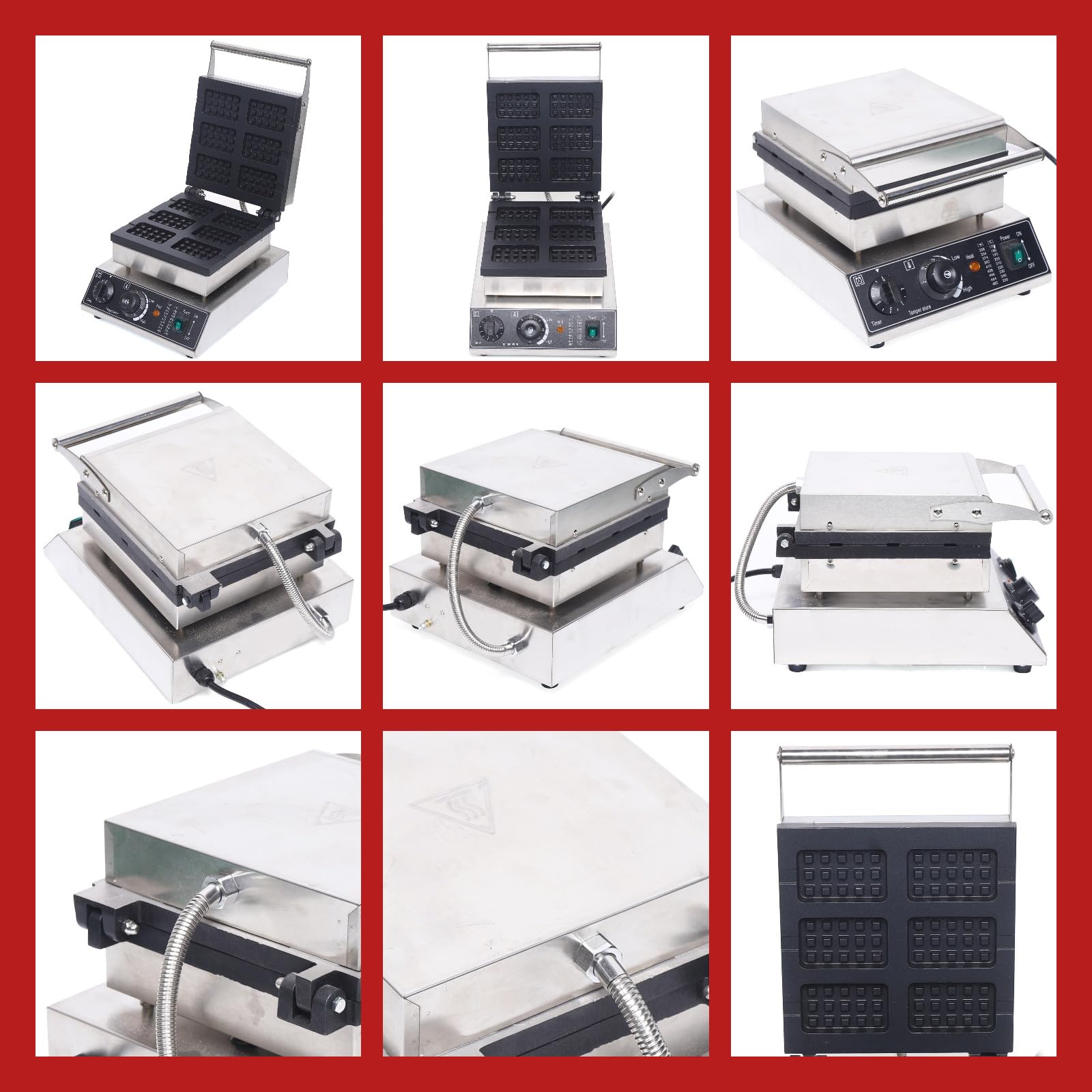 **Nonstick Commercial Waffle Maker – 1500W Stainless Steel 6-Grid Rectangle Waffle Iron – 110V Fast Cooking with Time & Temp Control – Easy to Clean – Perfect for Restaurants, Cafes & Home Breakfast**