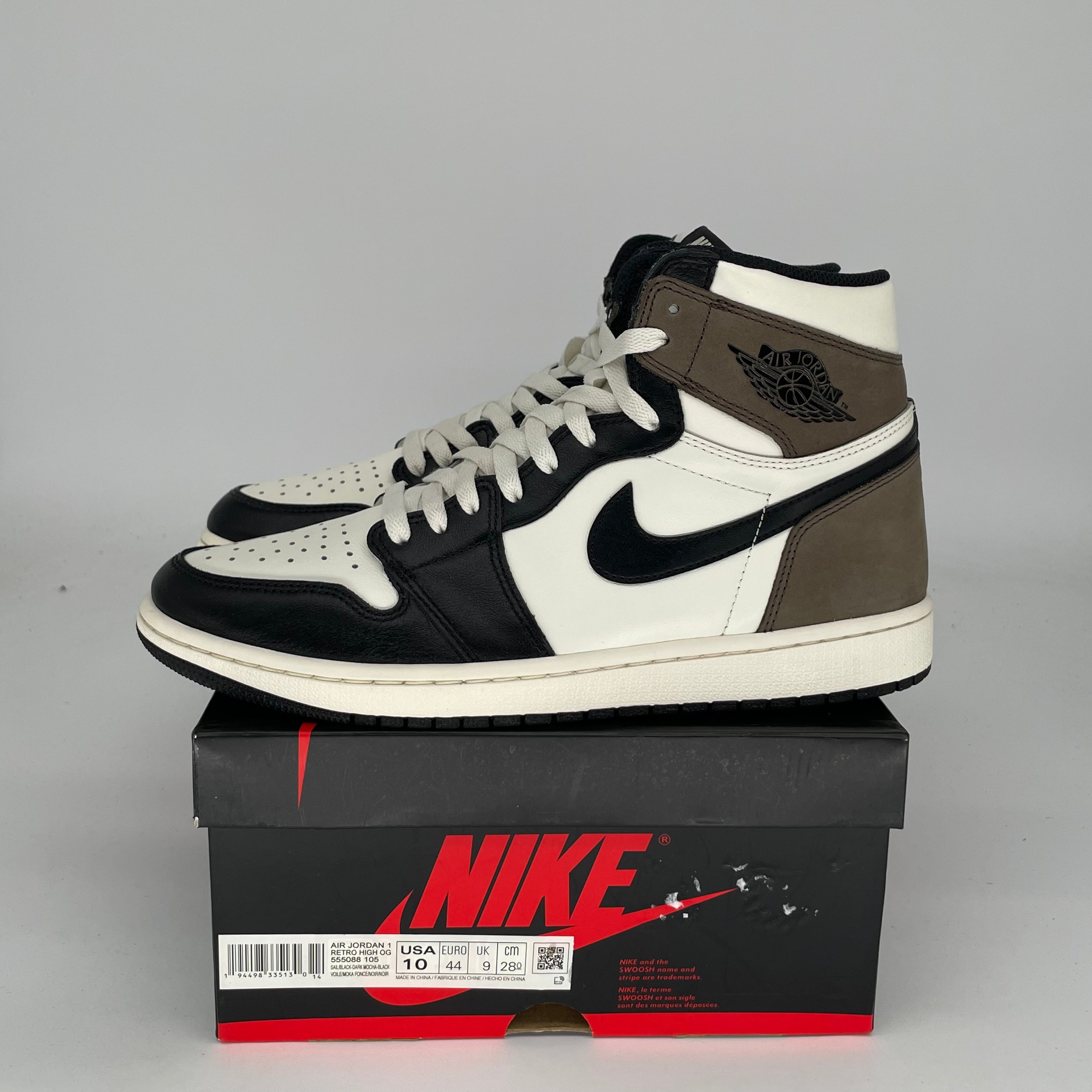 Air Jordan 1 Dark Mocha Men's Basketball Shoes Size 10 (555088-105) - Retro High Top Sneakers for Streetwear & Casual Fashion