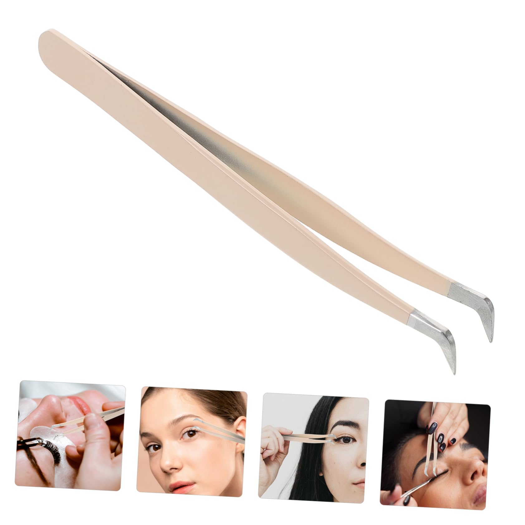 CANIGHT False Eyelash Applicator Tweezers - Curved Lash Nipper Tool for Easy Application, Durable Beige Craft Tool - Perfect for Makeup Artists & DIY Lash Extensions at Home