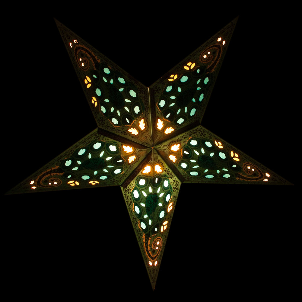 24 Green Tulip Cut Paper Star Lanterns - Elegant Hanging Wedding & Party Decorations for Indoor/Outdoor Events, Baby Showers & Home Decor