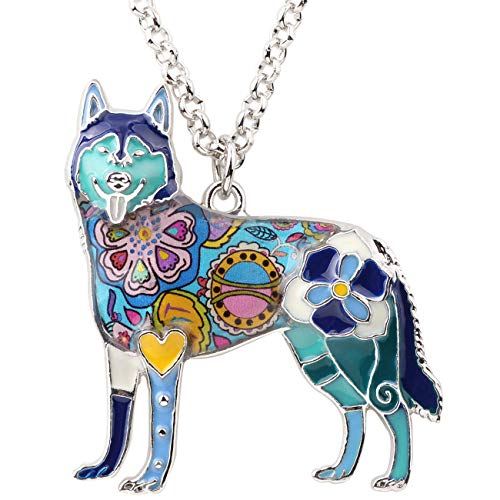 Enamel Husky Dog Blue
