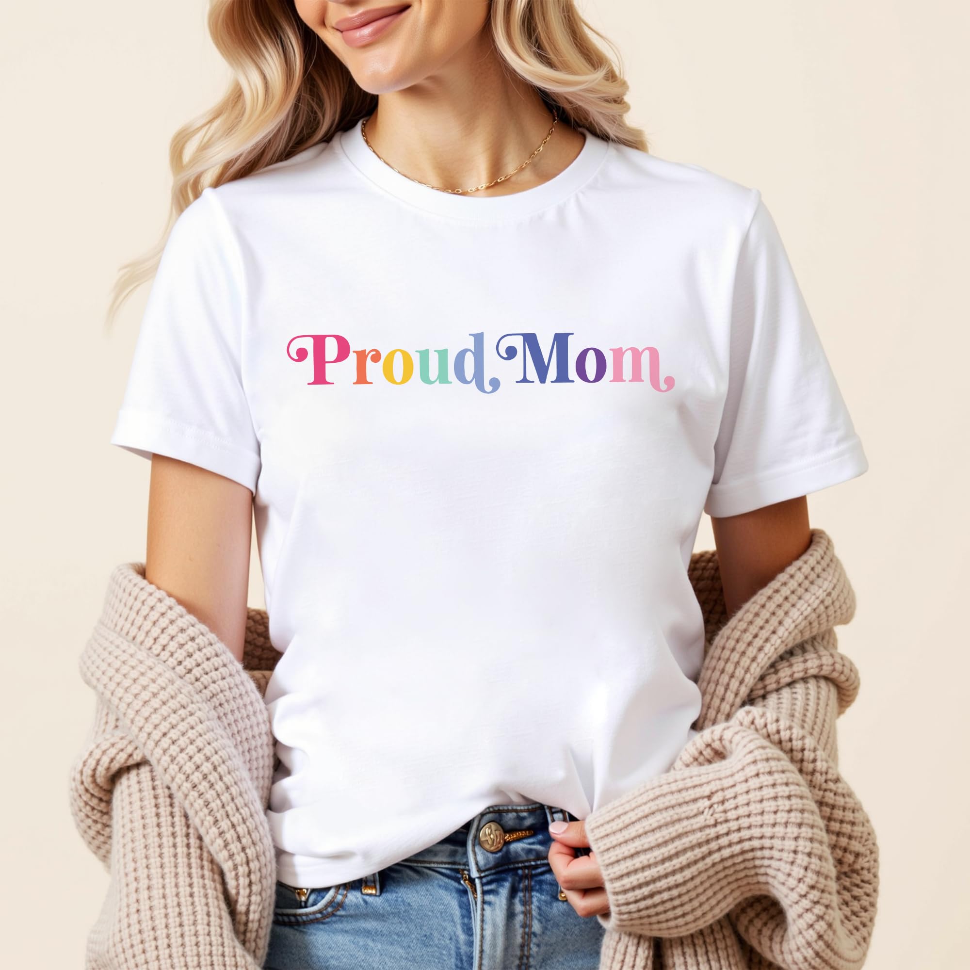 Proud Mom LGBT Pride Shirt - Rainbow Lesbian Mom Tee - Softstyle Unisex T-Shirt for Pride Month, LGBTQ+ Events & Family Celebrations