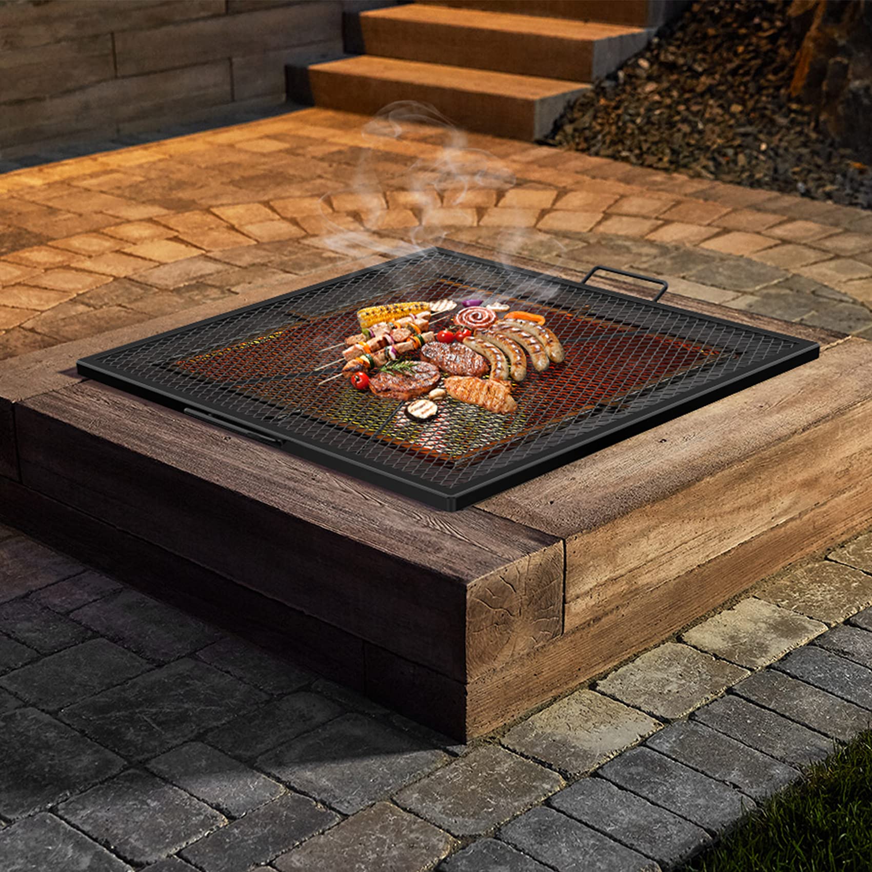 OnlyFire 36-Inch X-Marks Square Fire Pit Cooking Grate - Heavy Duty BBQ Grill Replacement for Outdoor Camping, Backyard, and Patio Cooking
