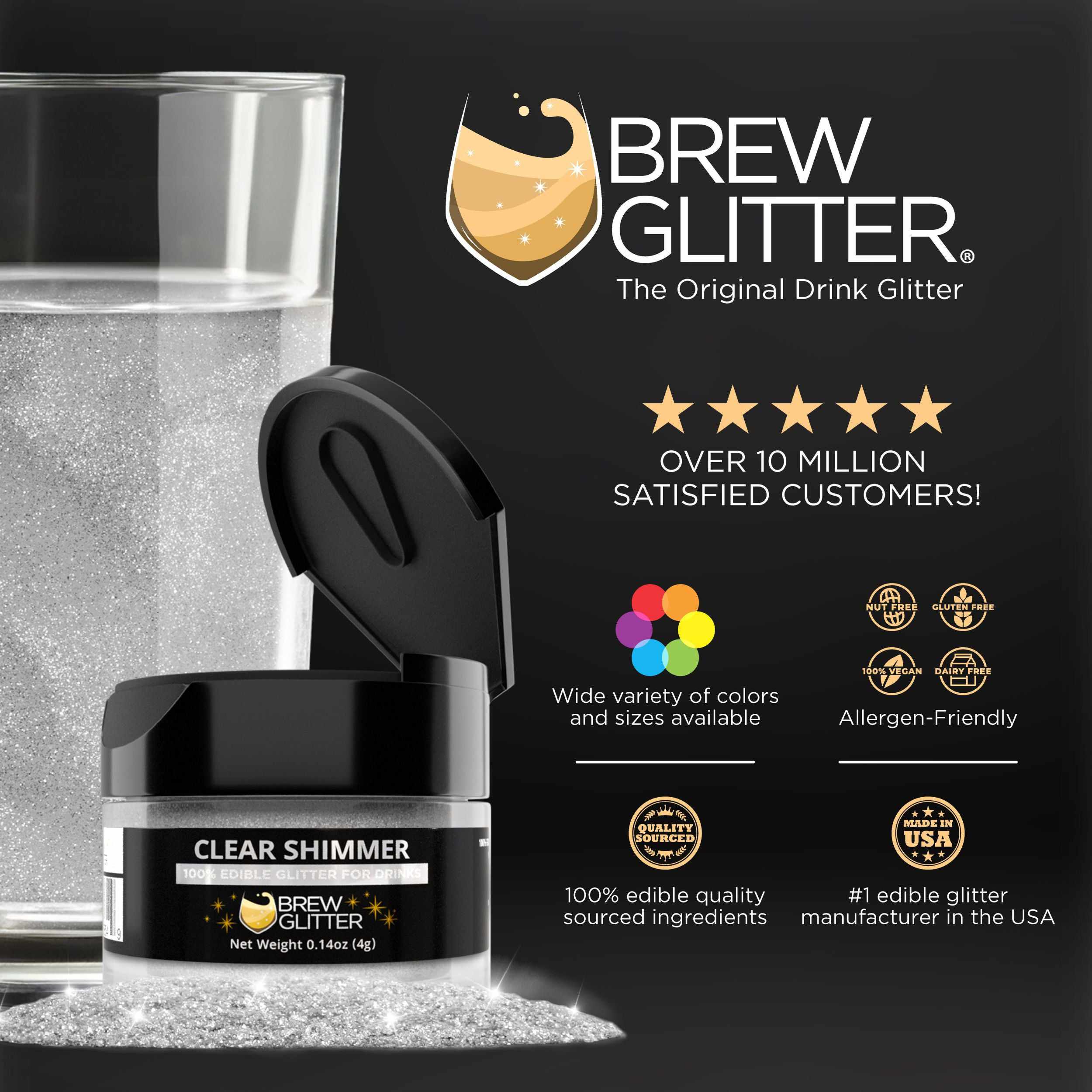 Clear Shimmer Brew Glitter® - 45g Shaker Jar with Fine Cosmetic Glitter for Nails, Body & Hair | Perfect for DIY Crafts, Festival Makeup & Sparkling Decorations