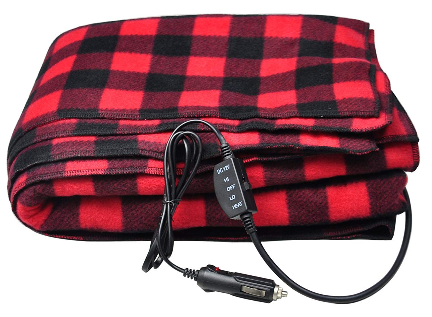 12V Electric Car Heating Blanket - Soft Fleece Winter Warm Blanket for Cold Weather Travel & Camping | USB-Powered Auto Heated Throw | Black/Red | Perfect for Road Trips, Winter Commutes & Outdoor Adventures