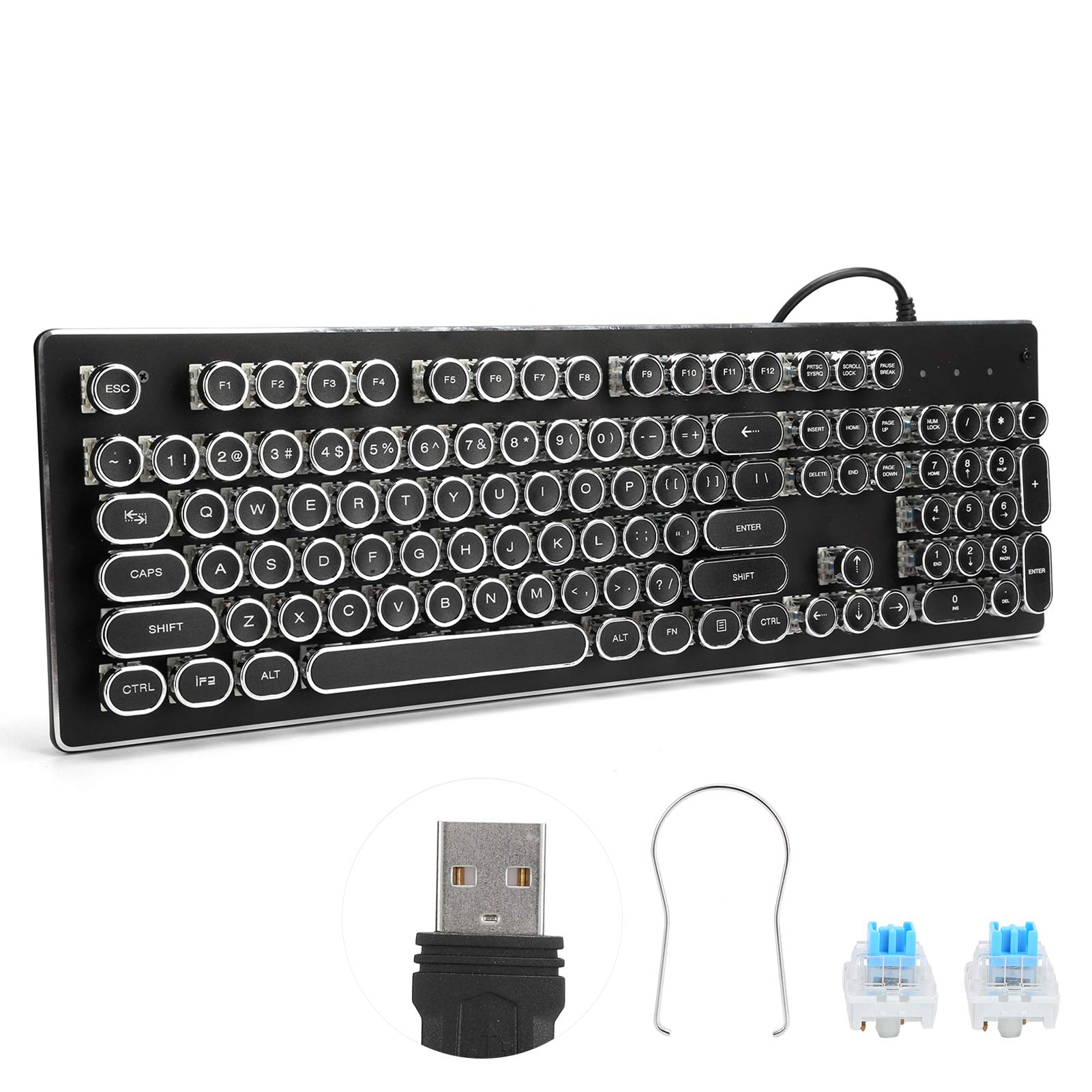 Retro Wired Mechanical Gaming Keyboard - 104 Keys with Mixed RGB Backlight, Ergonomic Design for PC Gamers | Perfect for FPS, MMO & Typing (Black)