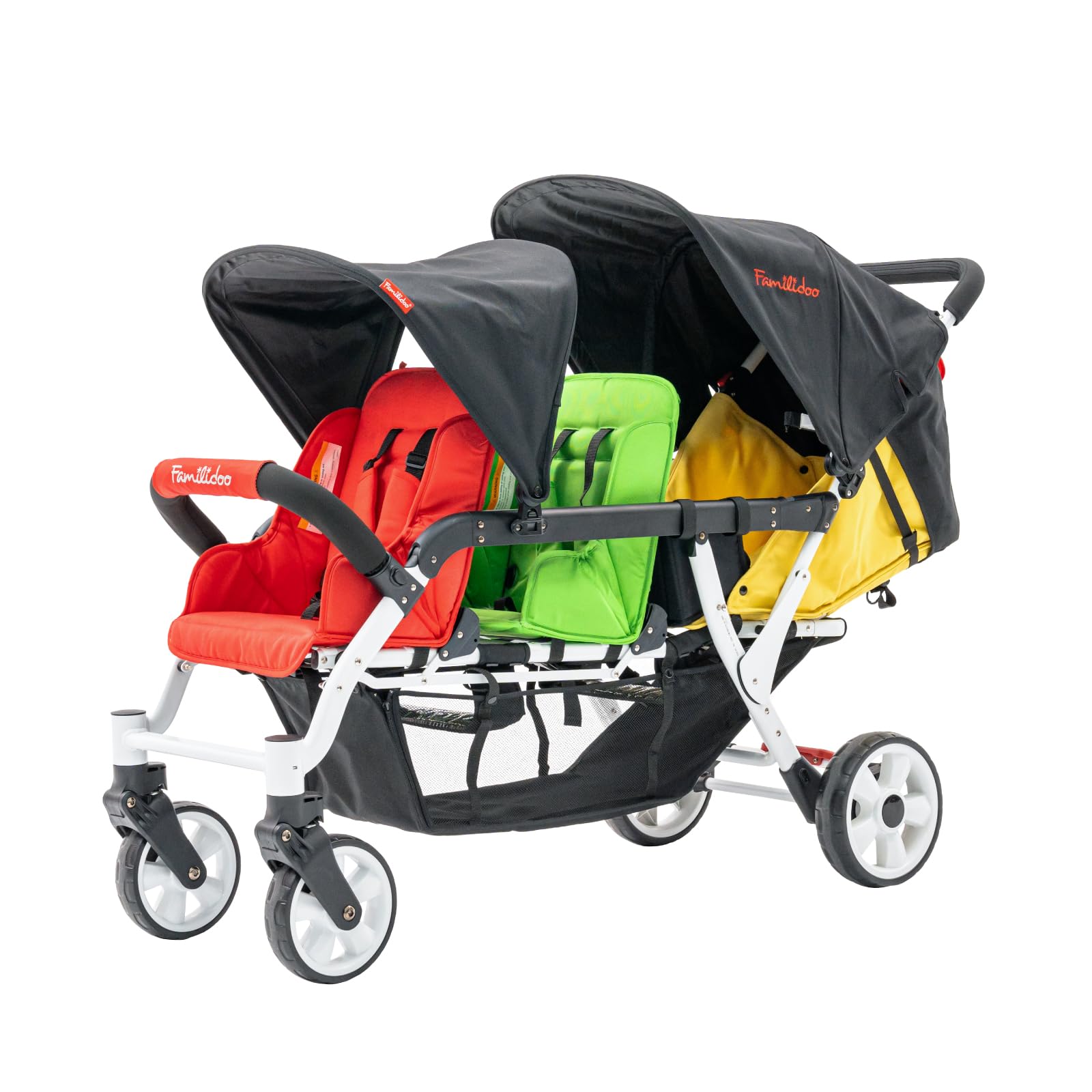 Familidoo H3E 3 Seat Baby Stroller - Lightweight Tandem Triple Stroller for Daycare with 5-Point Safety Harness - Adjustable Reclining Seats for Infants & Toddlers 0-3 Years - Compact Foldable Design - Perfect for Shopping, Travel & Family Outings