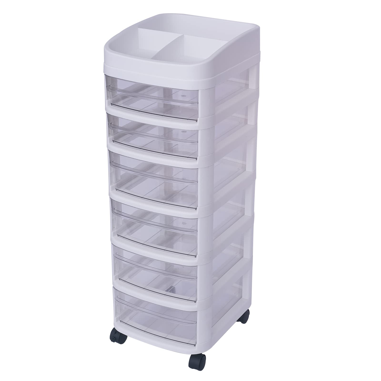 6-Drawer Rolling Storage Cart with Clear Bins - White Craft Organizer Tower 34.2