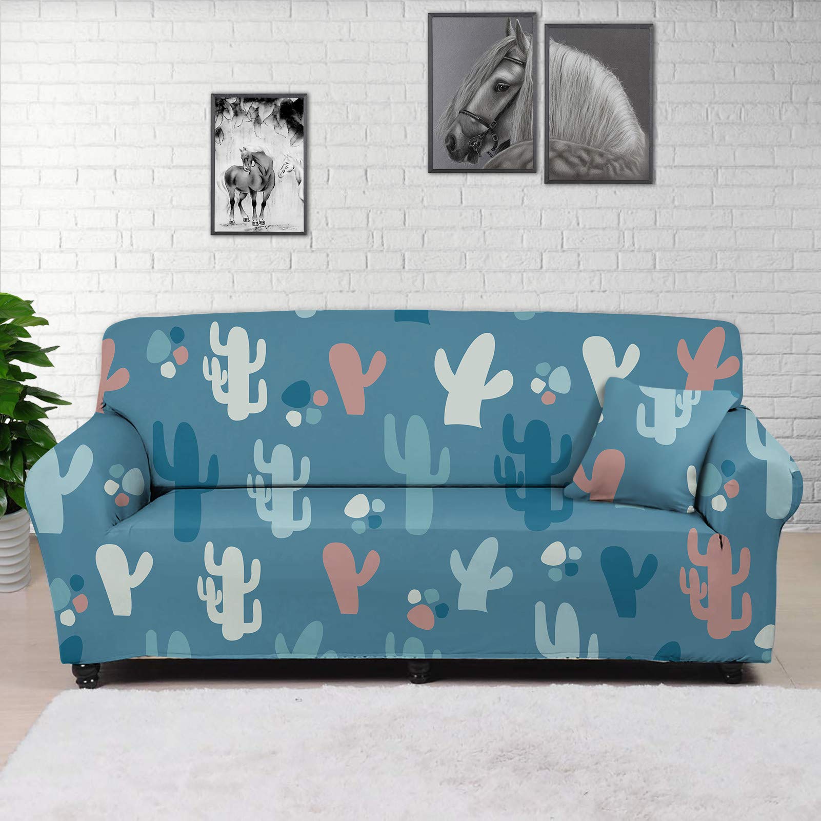 FUSURIRE Non-Slip Sofa Cover - Colorful Cactus Design Stretchable Couch Protector for Living Room Furniture (X-Large) | Perfect for Home Decor & Pet-Friendly Households