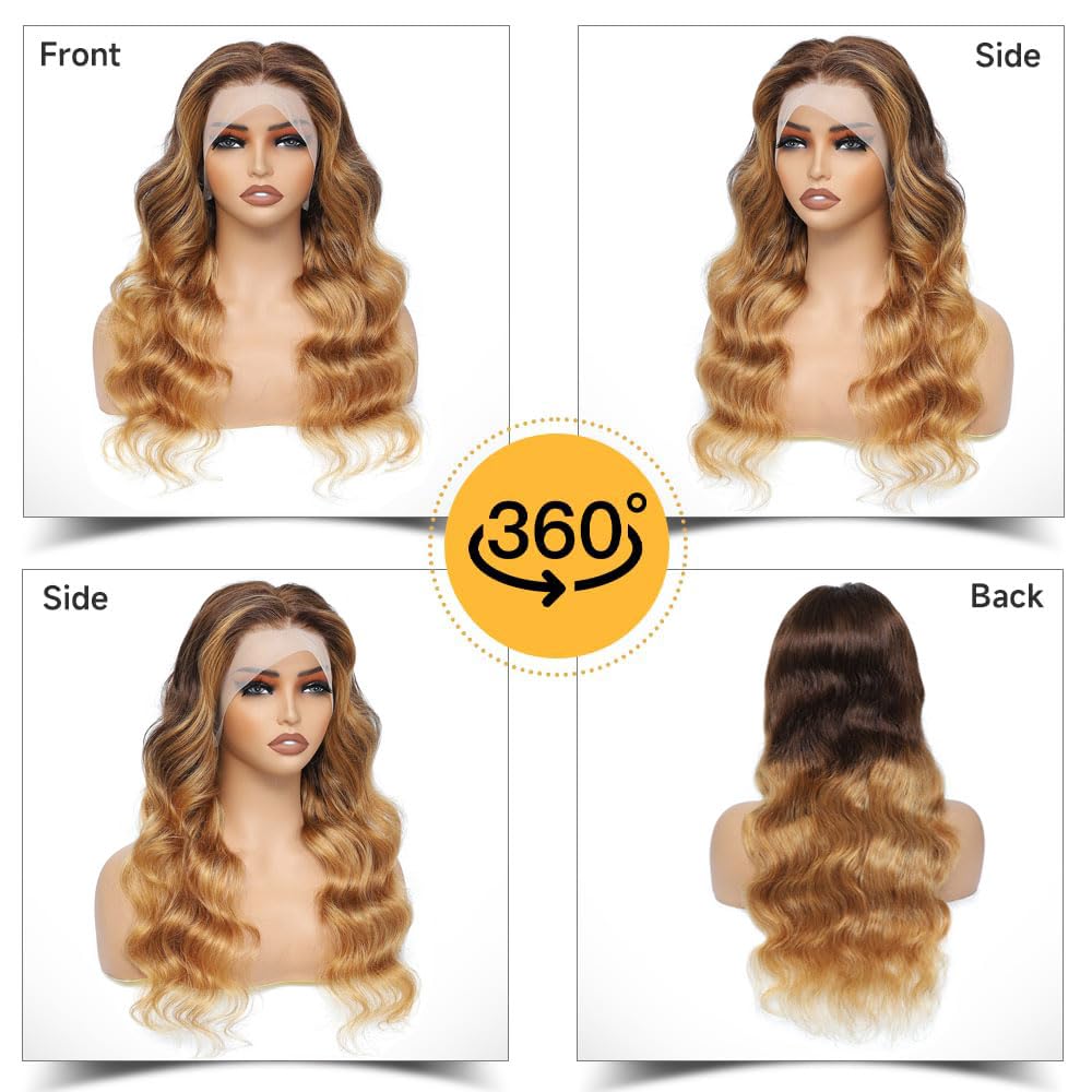 13x4 Ombre Lace Front Wigs Human Hair - Pre Plucked Brazilian Virgin Hair with Baby Hair | Blonde 13x4 Body Wave HD Lace Wig | Glueless 4/27 Colored Human Hair Wig for Women (26 Inches) - Perfect for Daily Wear, Cosplay, Parties & Special Occasions