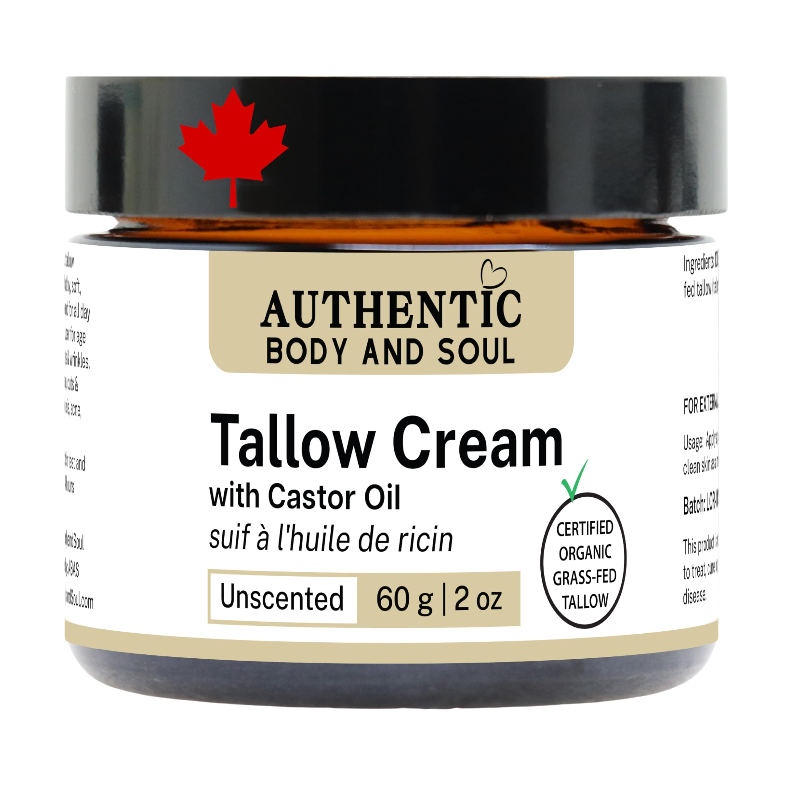 Organic Grass-Fed Tallow Cream with USP Certified Castor Oil - Natural Face & Body Moisturizer for Sensitive Skin - 2oz Beef Tallow Skincare - AGW Certified - Perfect for Dry Skin, Eczema & Daily Hydration