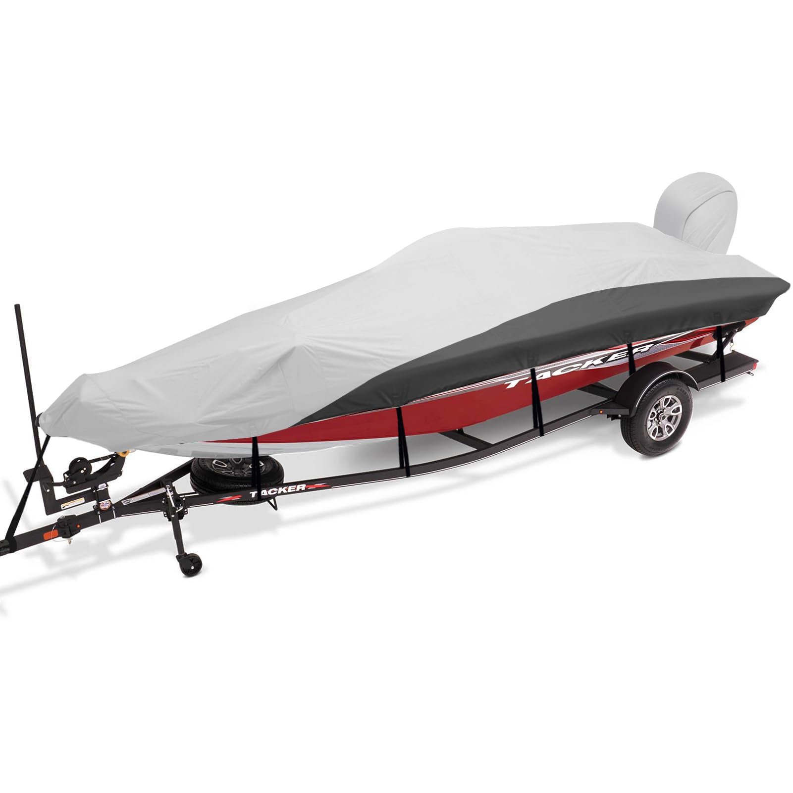 16-18ft Heavy Duty Waterproof Boat Cover with Outboard Motor Protection - 900D Marine Grade Canvas for V-Hull, Tri-Hull & Runabout Boats (16-18 Feet) - Silver Black - Ideal for Trailering, Storage & Outdoor Protection