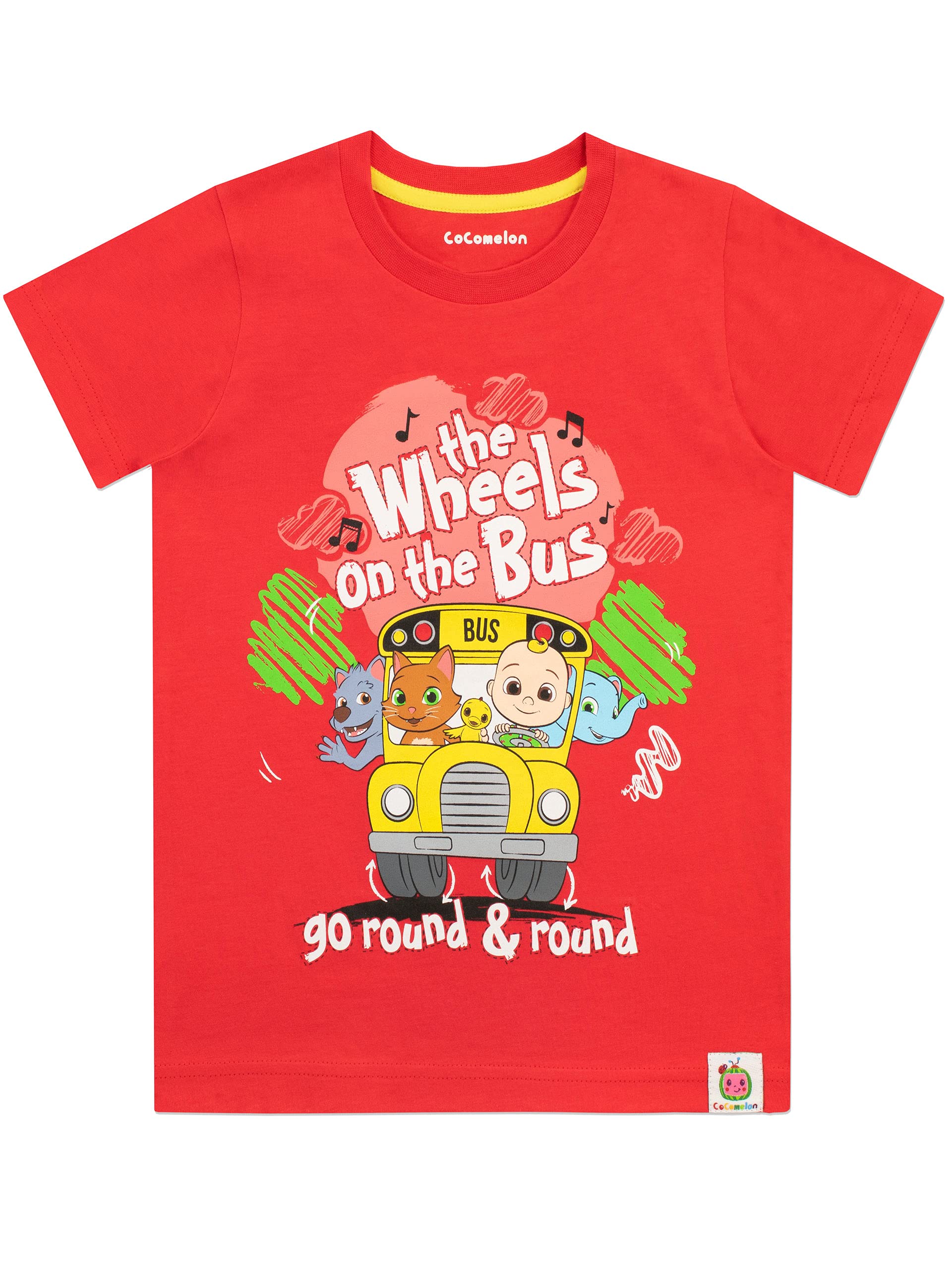 Cocomelon Boys' T-Shirt with Wheels On The Bus Design - Soft Cotton Kids Tee for Playdates, School & Birthday Parties