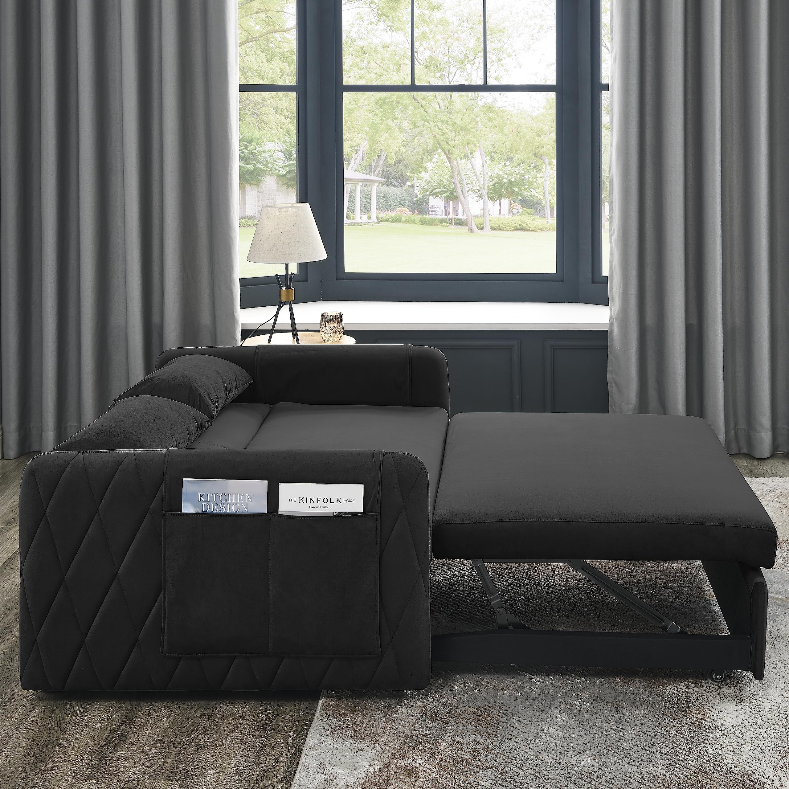 Modern Velvet Convertible Sleeper Sofa Bed - 59.5