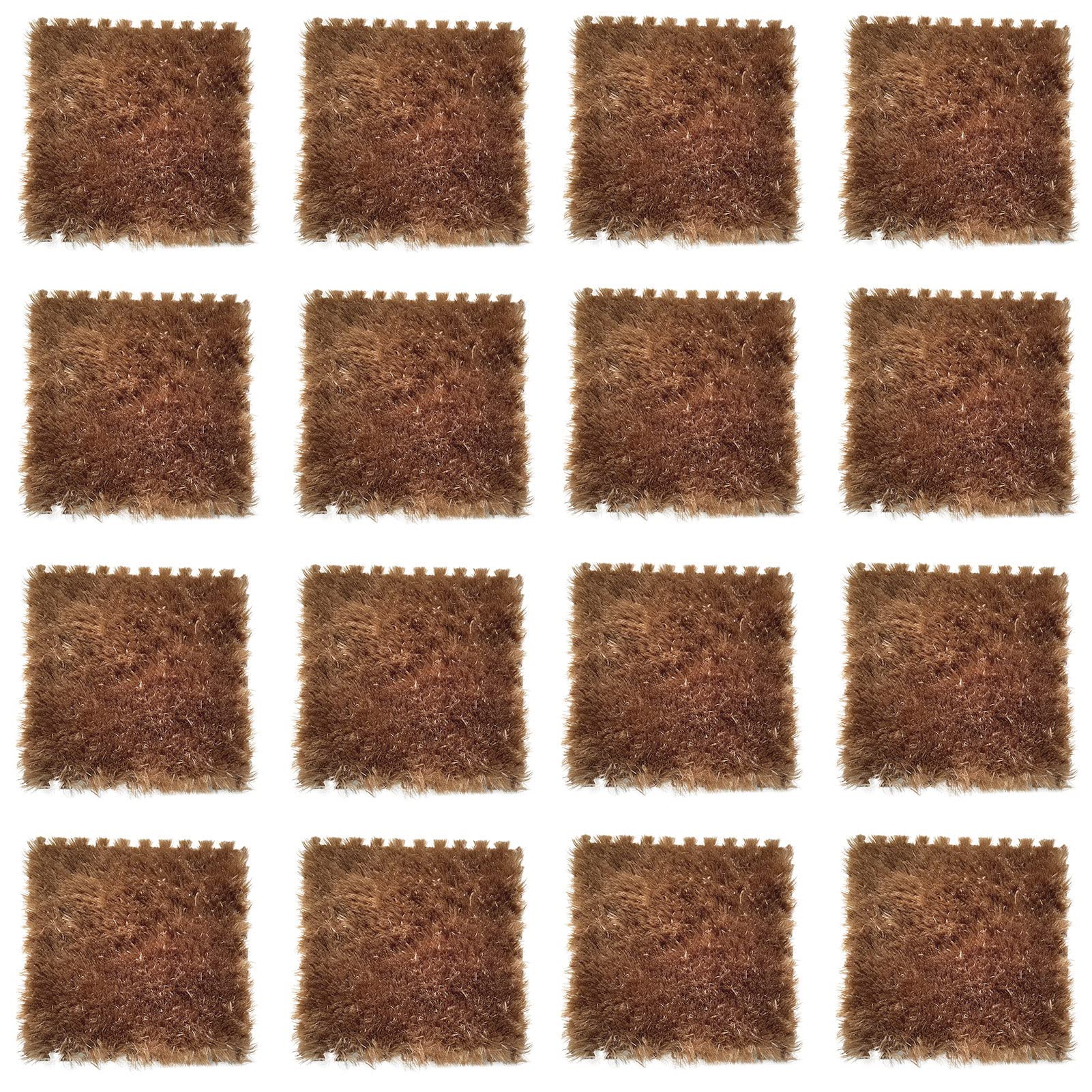 16-Piece Puzzle Carpet Set - Soft Furry Plush Floor Rug for Living Room, Bedroom, Kids Play Area - Easy DIY Jigsaw Splice & Freely Matching Patchwork Design