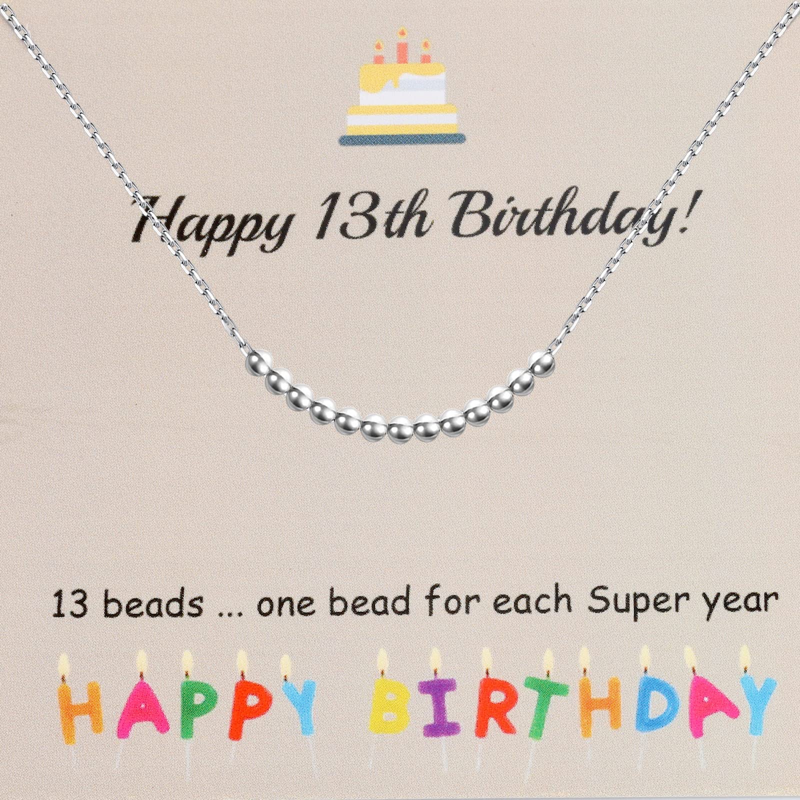 BNQL 13th Birthday Gifts for Girls - Sterling Silver 13 Beads Necklace for Teen Girls | 13 Year Old Birthday Jewelry Gift | Perfect for Sweet 16, Graduation & Special Occasions