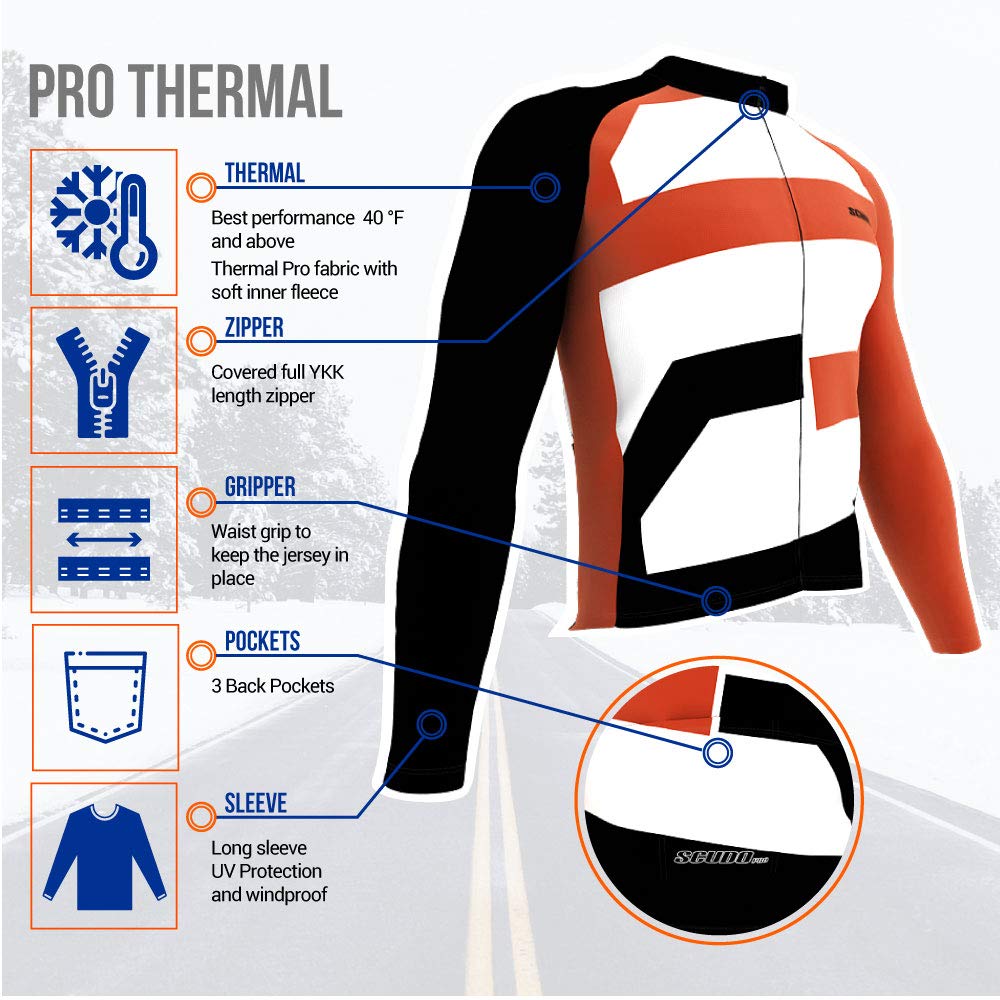 ScudoPro Pro Thermal Long Sleeve Cycling Jersey for Men - Winter Bike Riding, Cold Weather Training & Outdoor Sports Gear