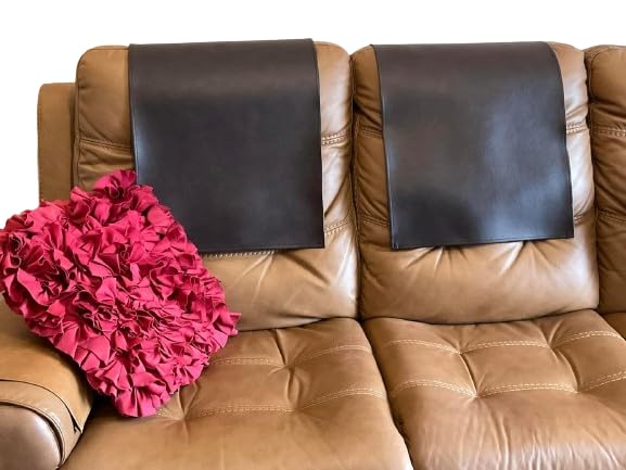 2 Pack Premium Vinyl Headrest Covers for Recliners - Tear & Fade Resistant Furniture Protector Slipcovers for Sofas, Loveseats, Theater & Office Chairs (Chocolate Brown) - Perfect for Home, Office & Movie Theater Seating Protection