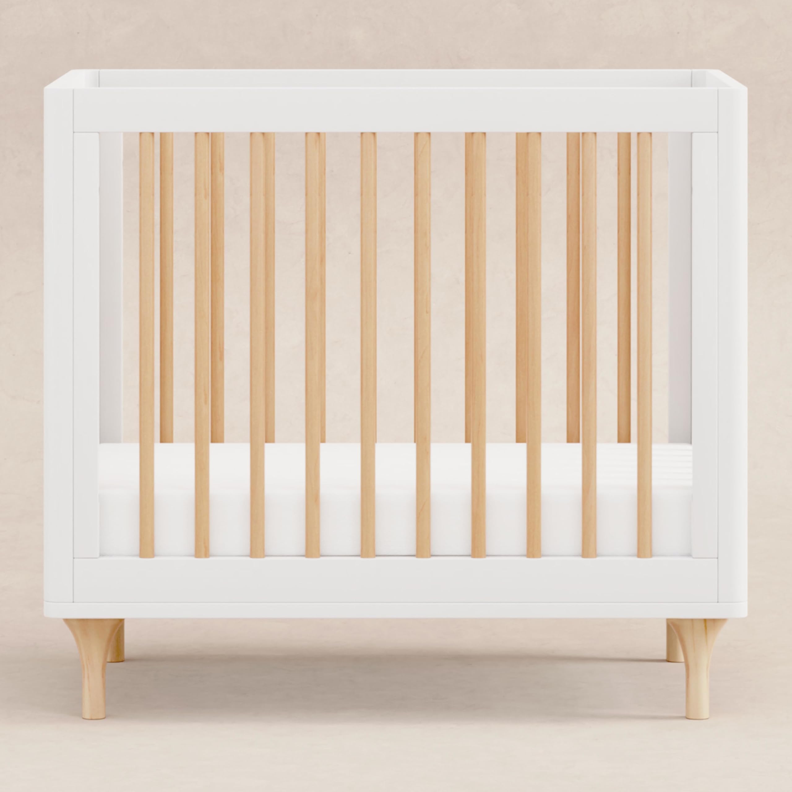 Babyletto Lolly 4-in-1 Convertible Mini Crib to Twin Bed with Toddler Conversion Kit - White & Natural - Greenguard Gold Certified - Perfect for Nursery, Small Spaces & Growing Toddlers