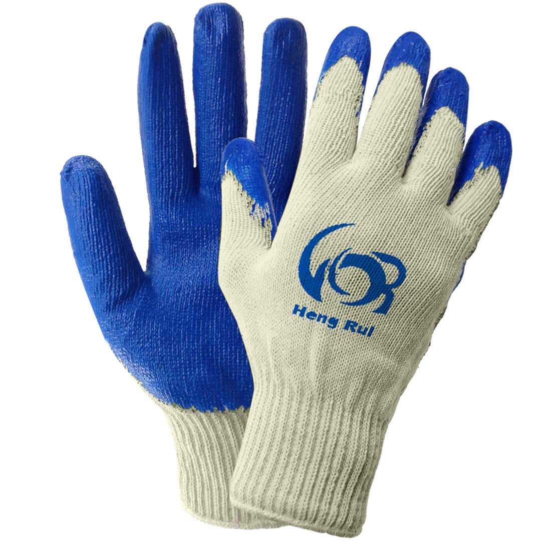 Economical String Knit Latex Dipped Palm Work Gloves - Nitrile Coated, One Size Fits All, Blue (100 Pairs) - Ideal for Gardening, Construction, and General Labor Tasks
