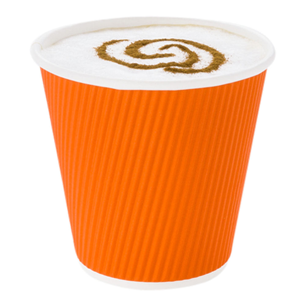 8 oz Tangerine Orange Paper Coffee Cups with Ripple Wall - 3.5