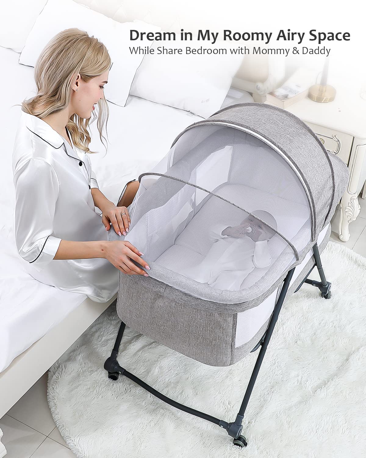 UBRAVOO Portable Travel Baby Crib with Mattress - Foldable Lightweight Cot with Silent Wheels, Carry Bag & Mosquito Net - Convertible Rocking Bedside Bassinet for Newborns & Toddlers (XYT-001) - Perfect for Travel, Nursery, Co-Sleeping & Outdoor Adventures