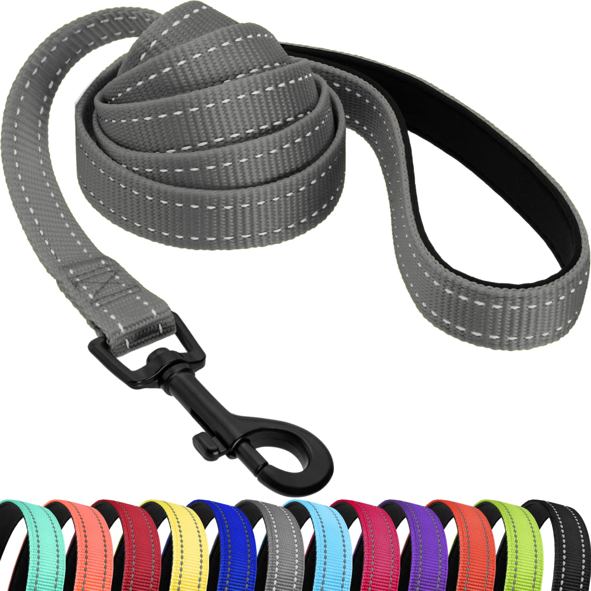 CollarDirect 5ft Heavy Duty Reflective Nylon Dog Leash for Large Medium Small Dogs - Durable Pet Walking Running Training Lead for Outdoor Daily Use (Grey, Small) - Perfect for Park Hikes Jogging & Nighttime Safety