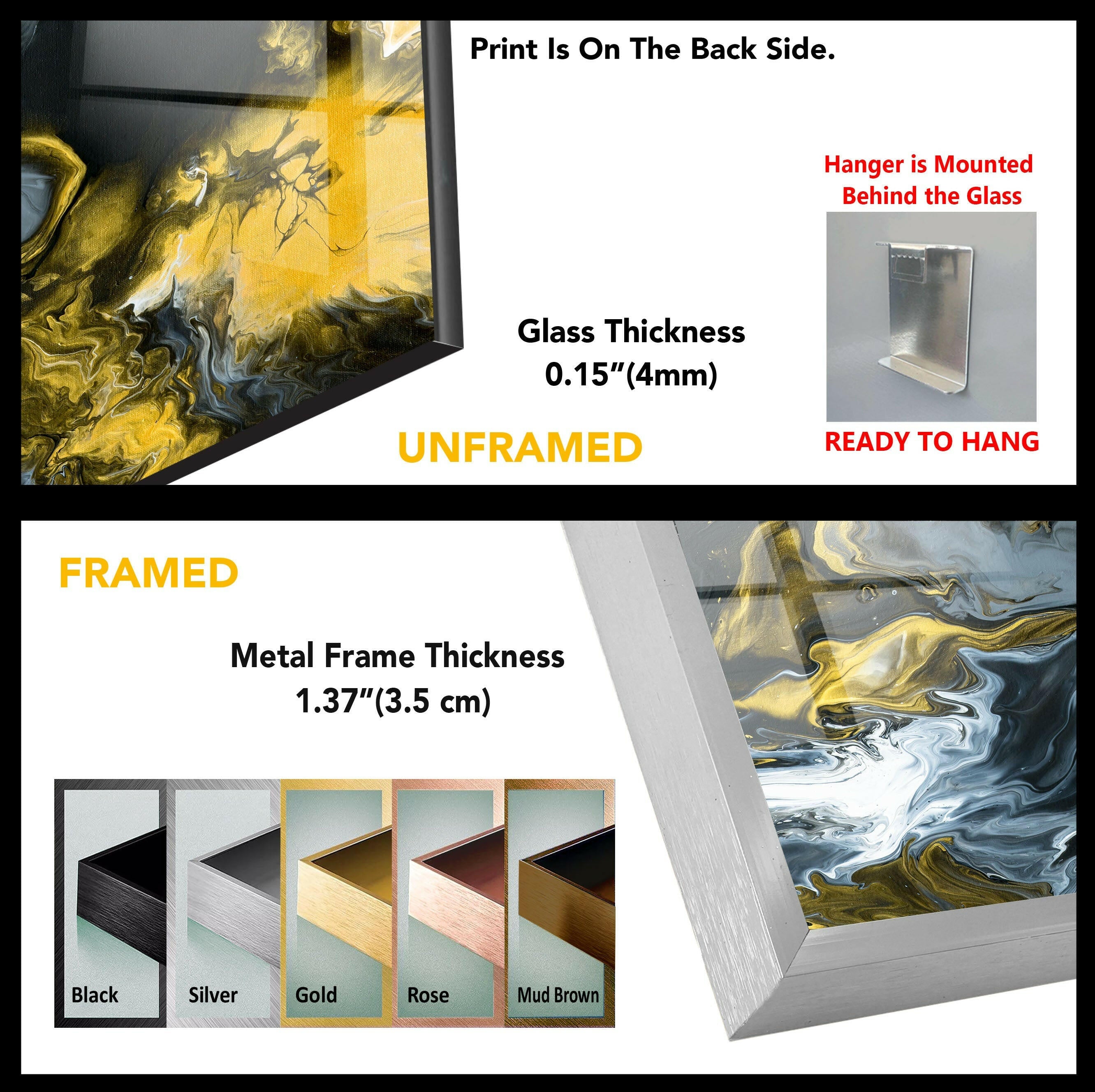Abstract Glass Wall Art in Black, White & Gold - Modern Home Decor for Living Room, Bedroom & Office