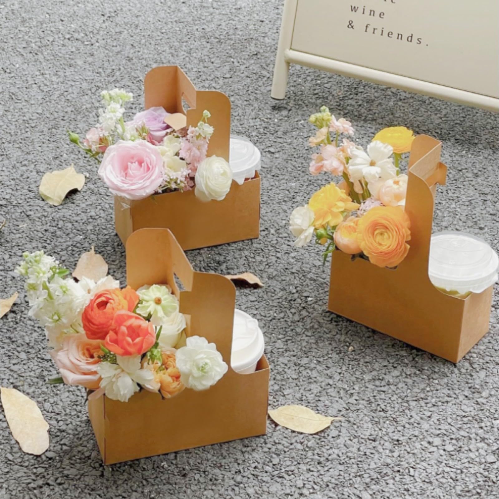 Enorteen 25 Pcs Kraft Paper Flower Gift Bags with Handles - Eco-Friendly Bouquet & Coffee Carrier Bags for Thanksgiving, Birthday, Wedding Party Favors | Perfect for Floral Arrangements, Gift Wrapping & Event Decorations