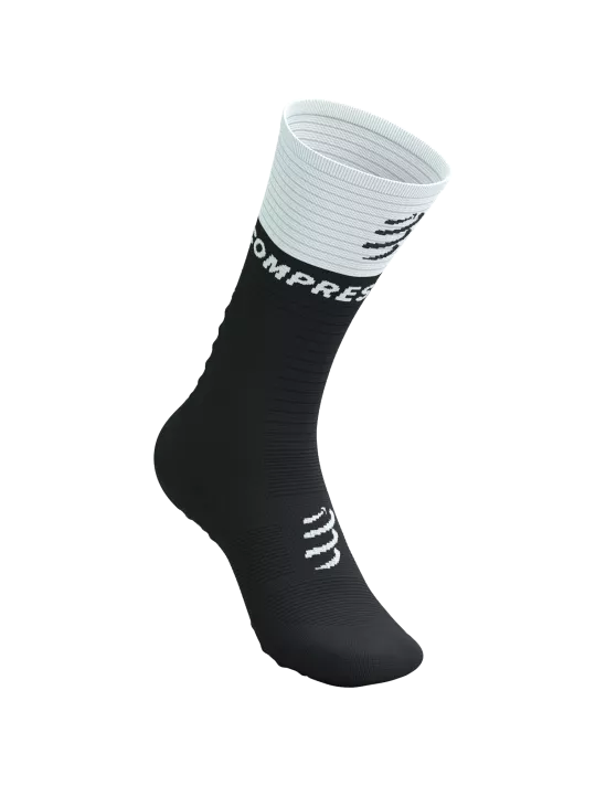 Compressport Unisex Mid Compression Socks v2.0 - Black & White - Running, Hiking & Travel Support Socks for Men & Women