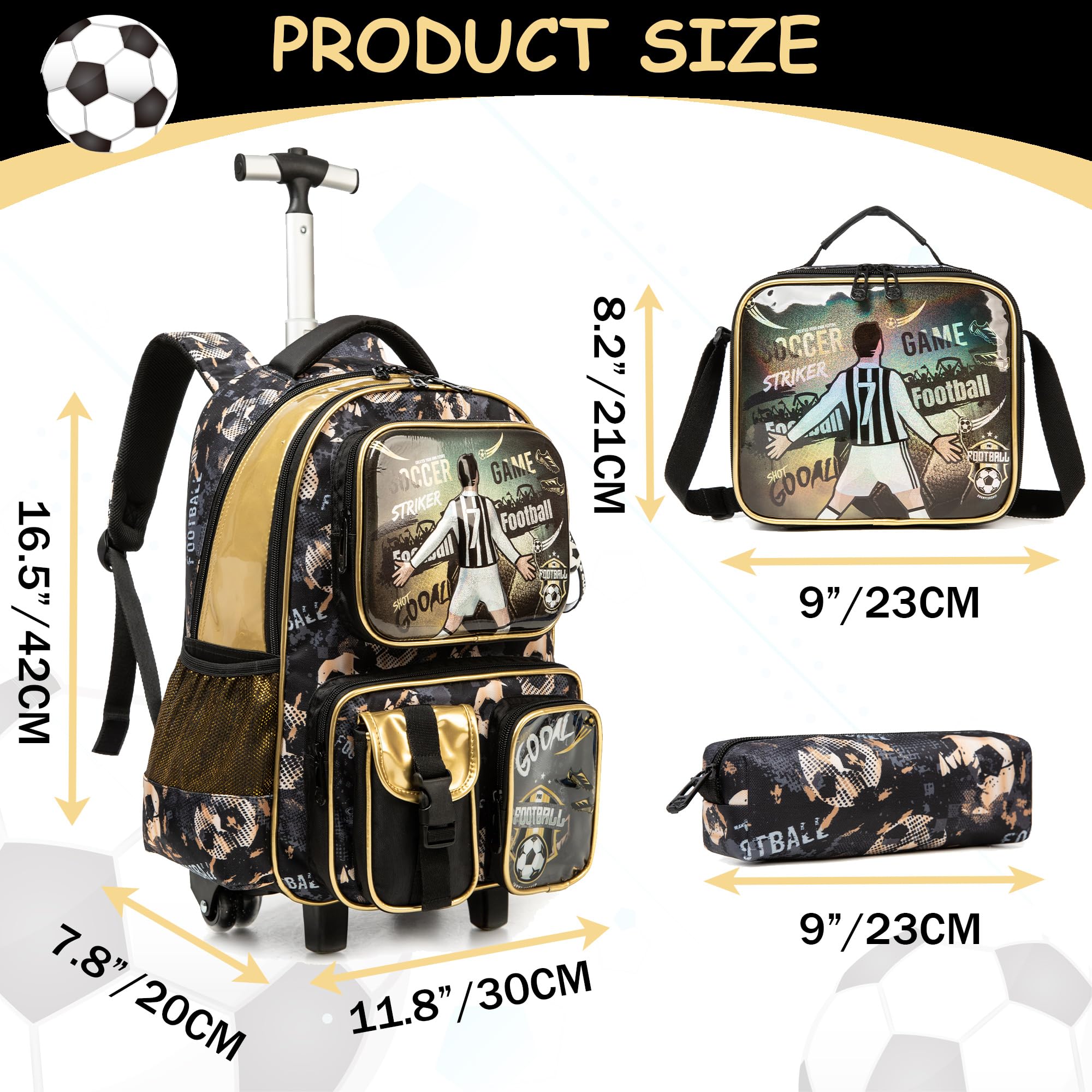**Meetbelify Kids Rolling Backpack with Wheels - 3-in-1 School & Travel Backpack for Boys Ages 8-10, Includes Lunch Box - Perfect for Elementary Students, Football Games & Family Trips**