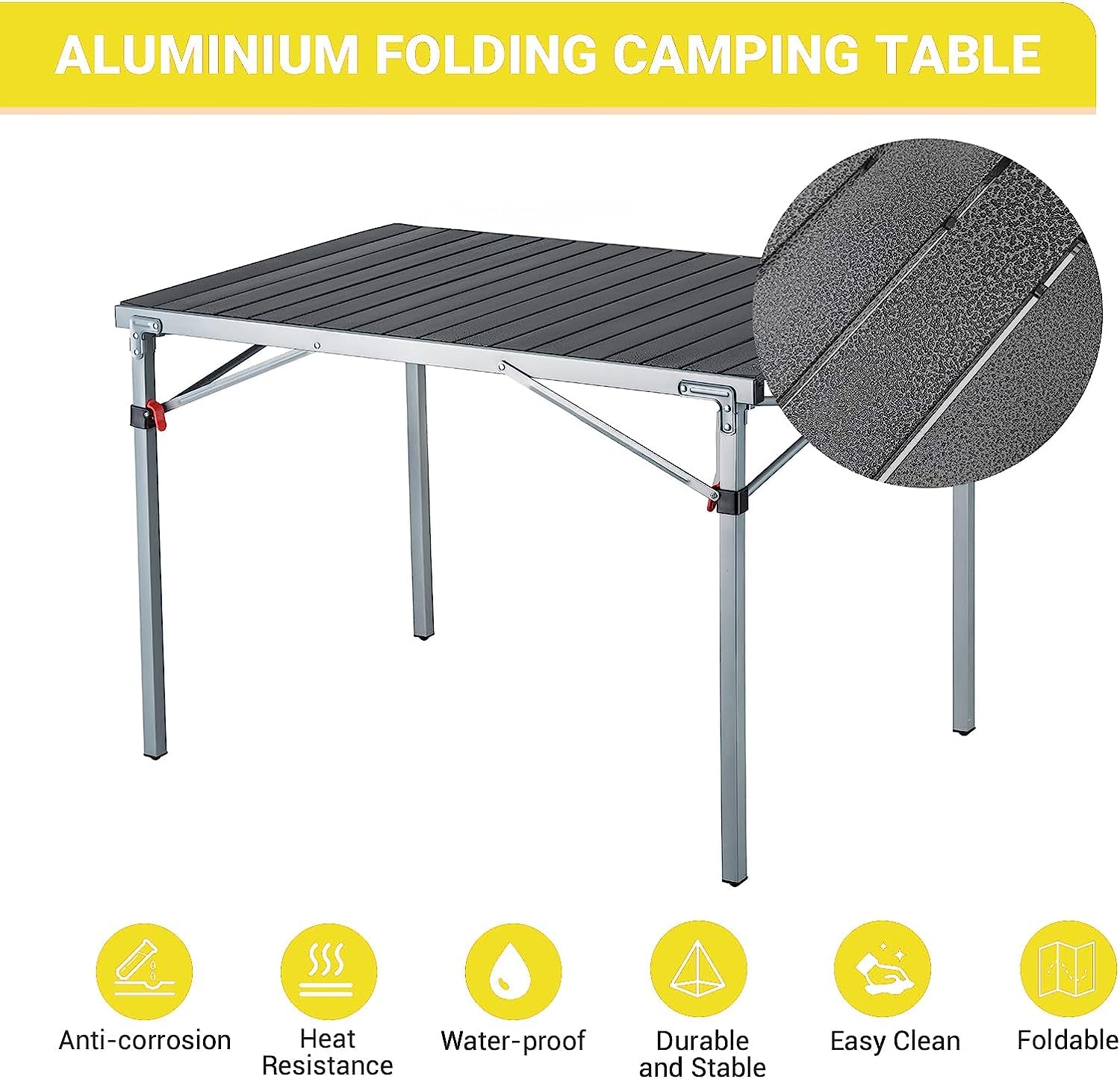 KingCamp Aluminum Folding Camp Table - Lightweight Portable Roll Up Outdoor Picnic Table for Camping, Hiking, Beach, BBQ & Tailgating - Perfect for Backyard Parties, RV Trips & Outdoor Adventures