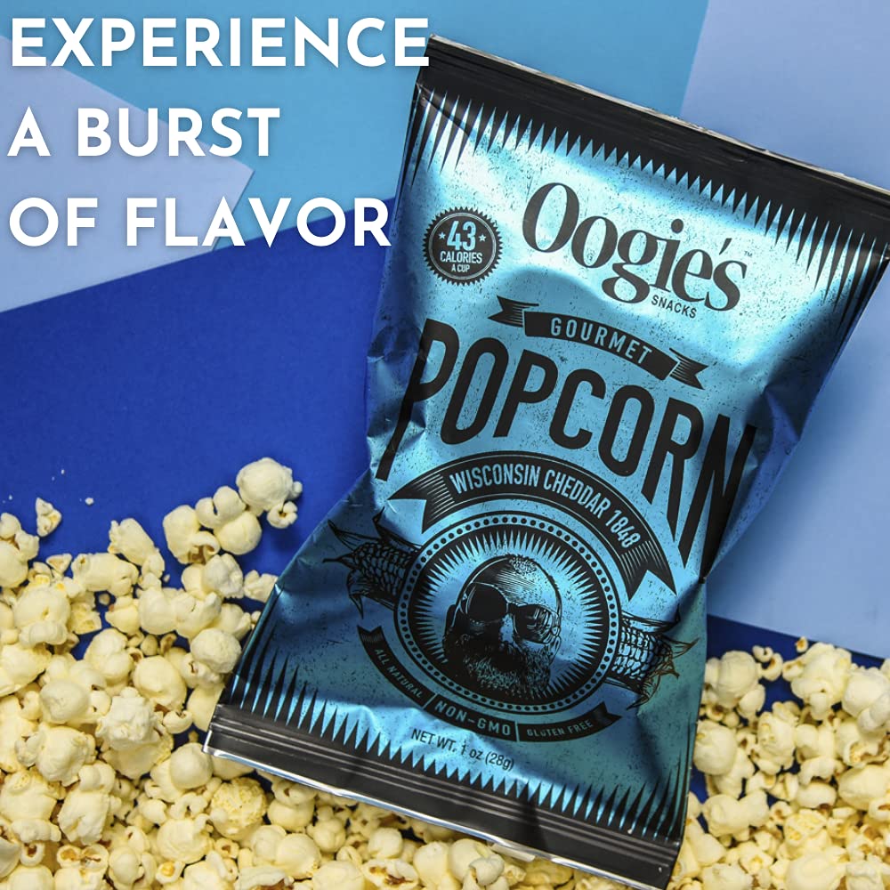 Oogie's Gourmet Popcorn - 4 Pack Wisconsin Cheddar 1848 Flavor | Gluten Free, Non-GMO Popcorn Snacks | 4.25oz Big Bags | Perfect for Movie Nights, Parties & Office Snacks