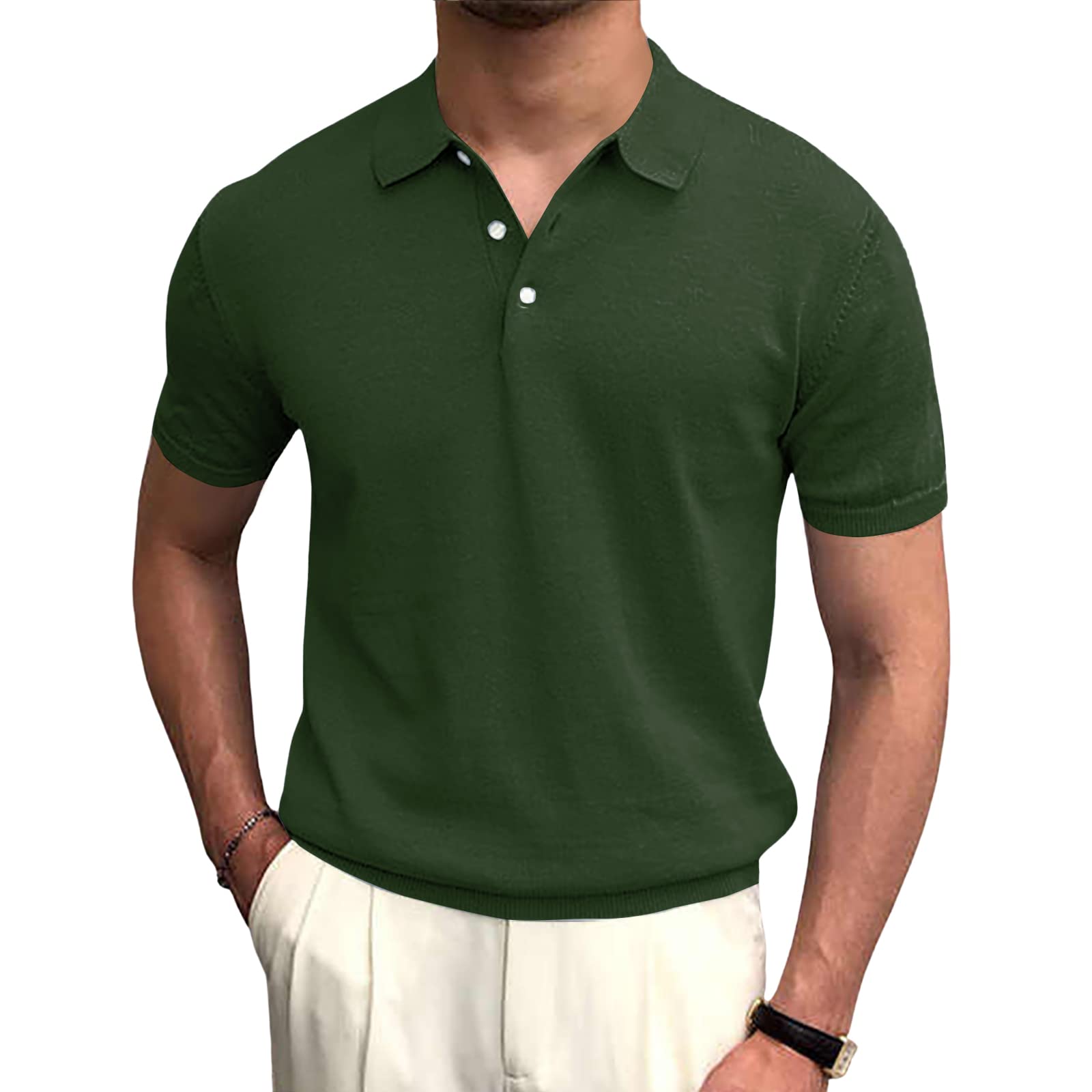 Men's Knitted Golf Polo Shirts - Short Sleeve Casual Button Down Shirt with Soft Stretch Fabric & Classic Fit - Perfect for Golf, Office Wear and Weekend Outings