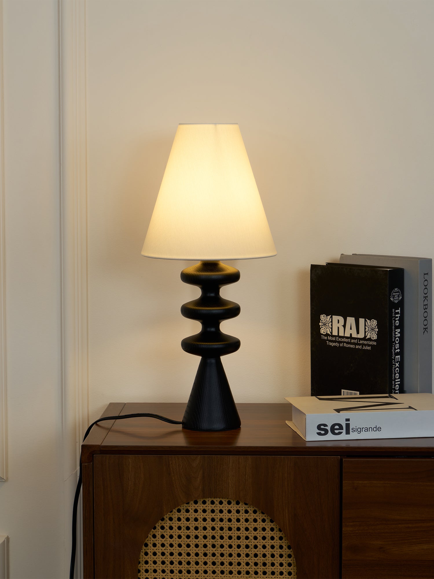 Modern Ripple Wood Table Lamp - Handcrafted Natural Wood Nightstand Light for Bedroom, Living Room & Office - Warm Ambient Lighting for Home Decor