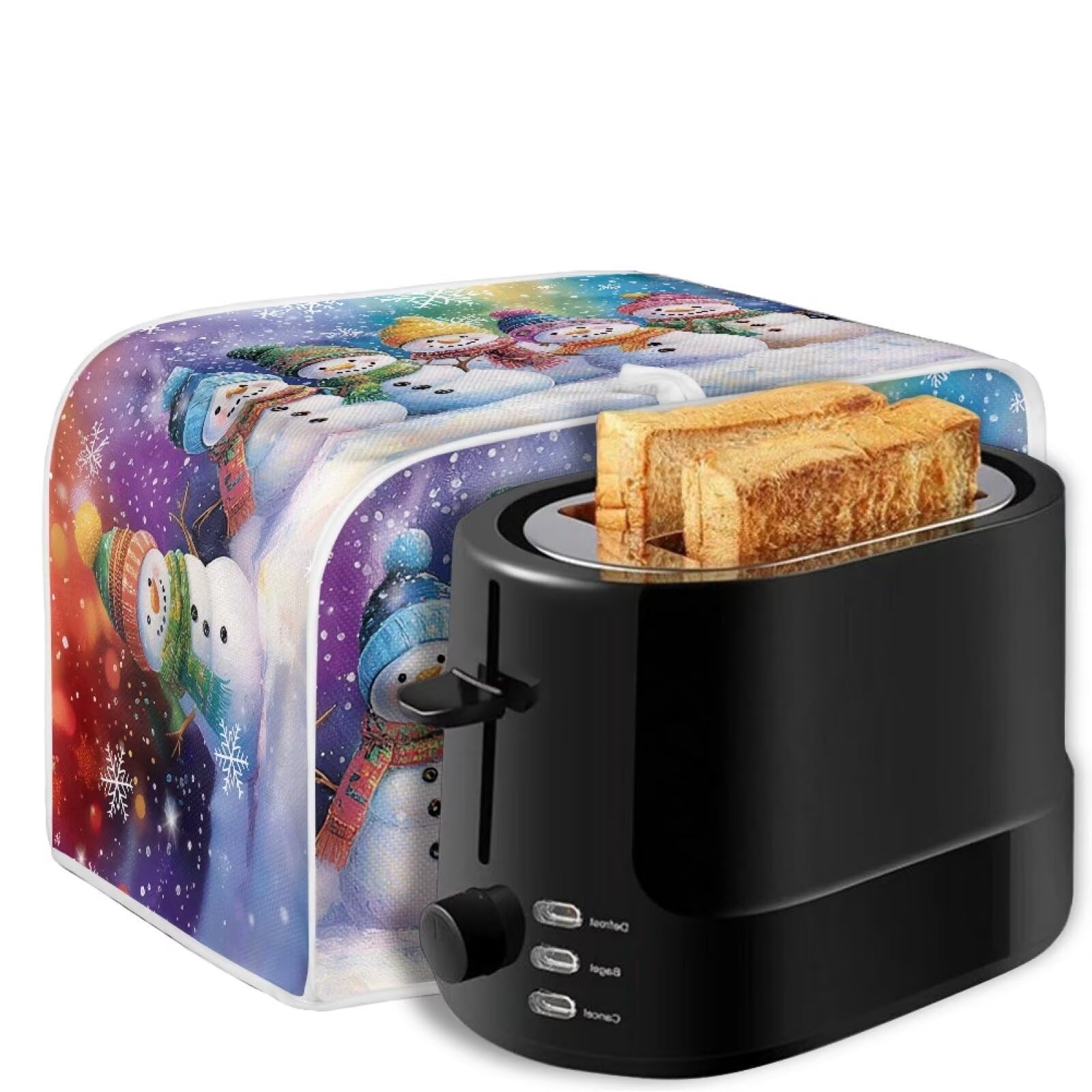 Snowman Print 2-Slice Toaster Cover - Washable & Dustproof Kitchen Accessory for Bread Maker & Oven Protection | Cute Purple Kitchen Decor for Holiday & Winter Season