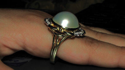 14K Gold Estate Diamonds Mabe Pearl Cocktail Ring – Elegant Vintage Jewelry for Parties, Weddings & Special Occasions