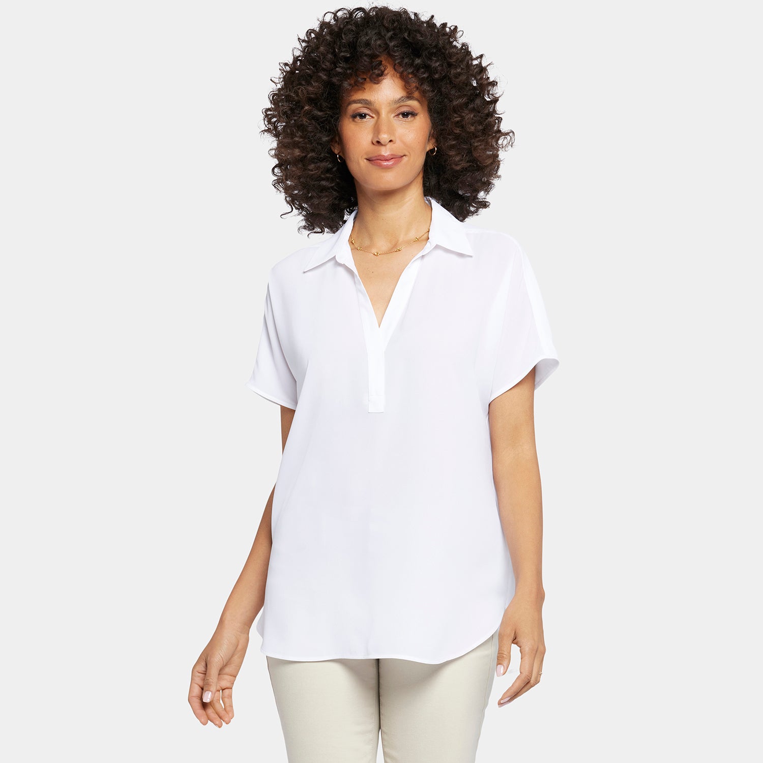 Becky Petite Short Sleeve Blouse in Optic White - Perfect for Office Wear & Casual Outfits