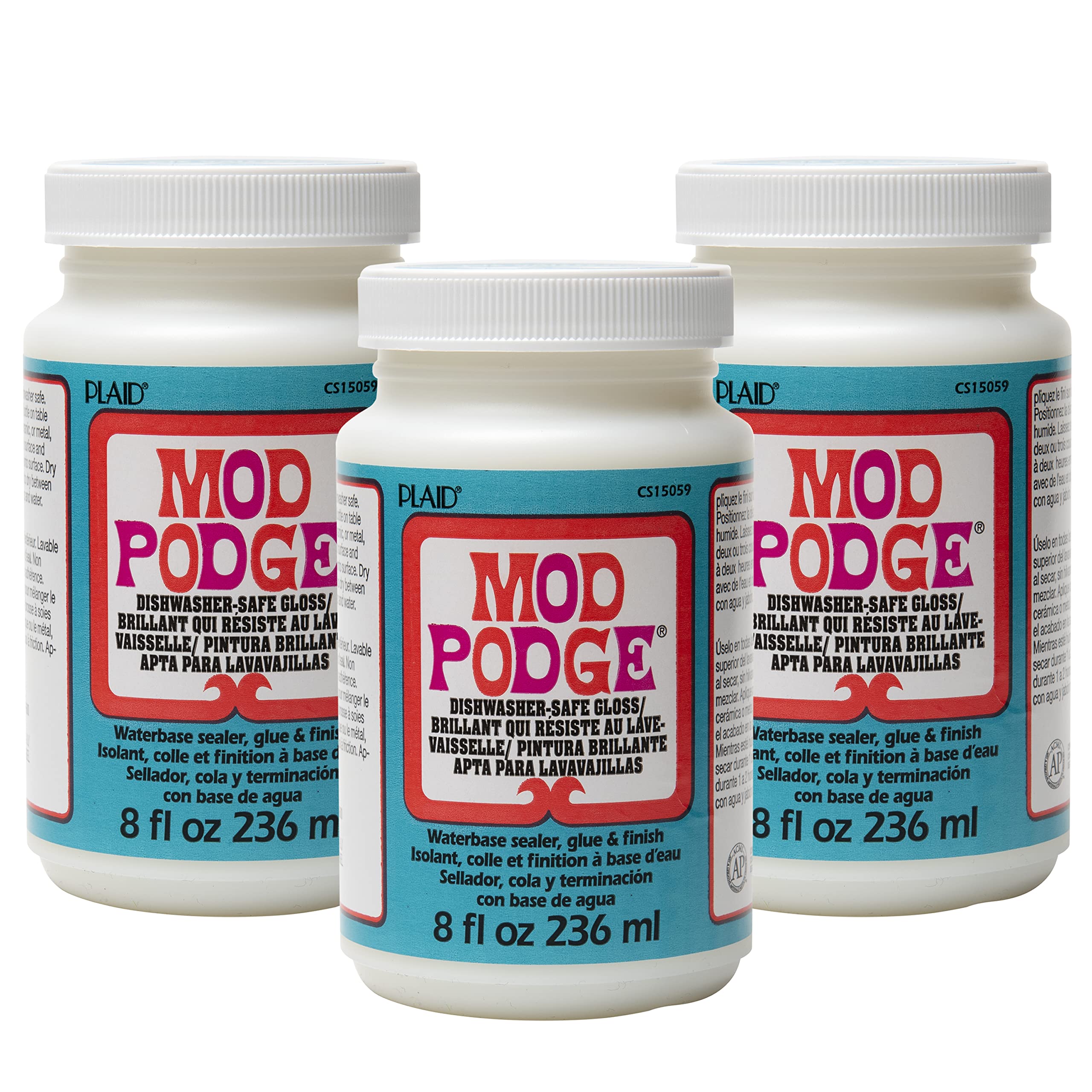 Mod Podge Dishwasher Safe Waterbased Sealer & Decoupage Glue - Gloss Finish, 8 fl oz (3-Pack), Clear (CS15059A) - Perfect for DIY Crafts, Scrapbooking, and Home Decor Projects