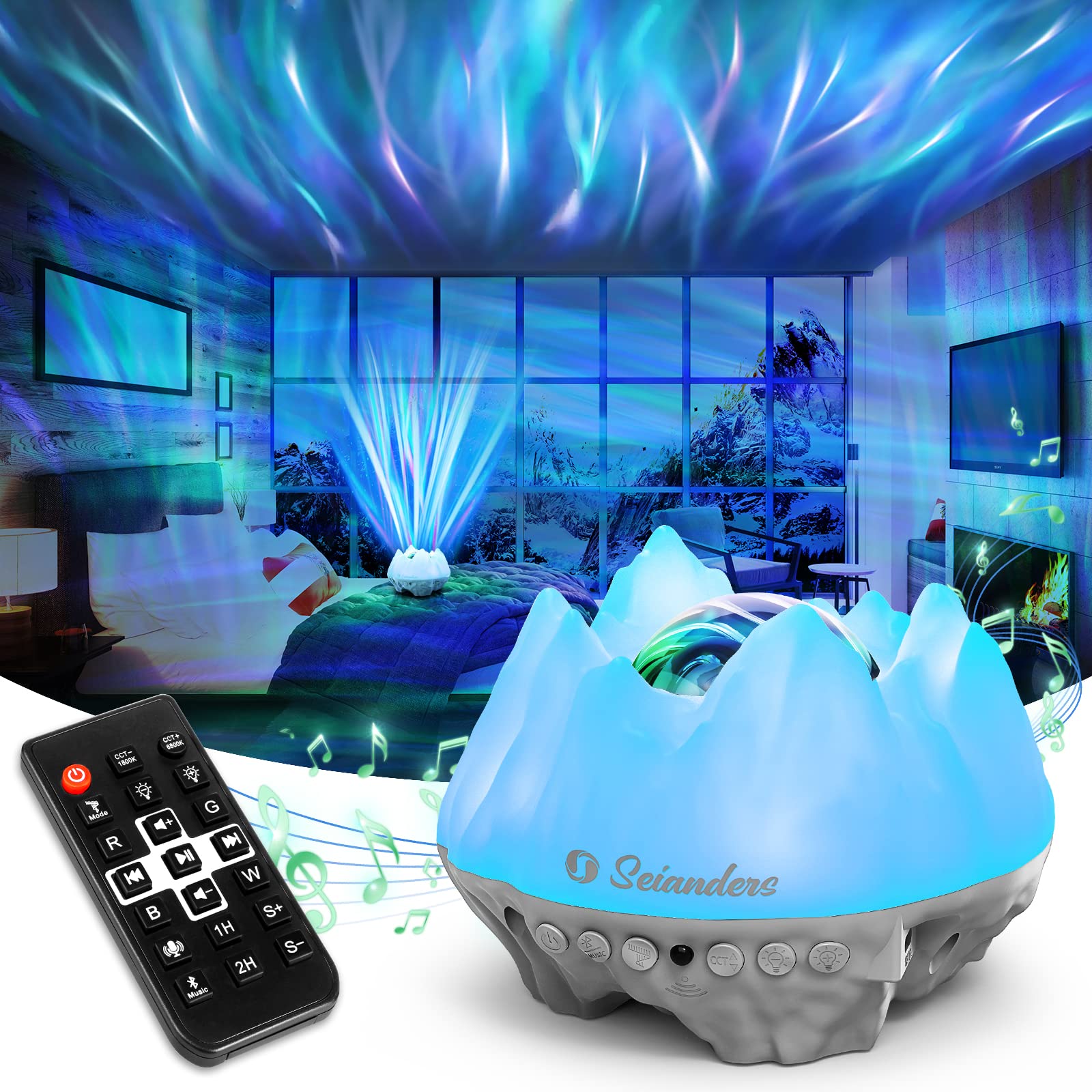Seianders Aurora Night Light Star Projector - Galaxy Projector with Bluetooth Speaker & White Noise for Bedroom, Kids Room Decor, Ceiling Lighting & Party Atmosphere | Perfect for Relaxation, Sleep Aid & Home Ambiance