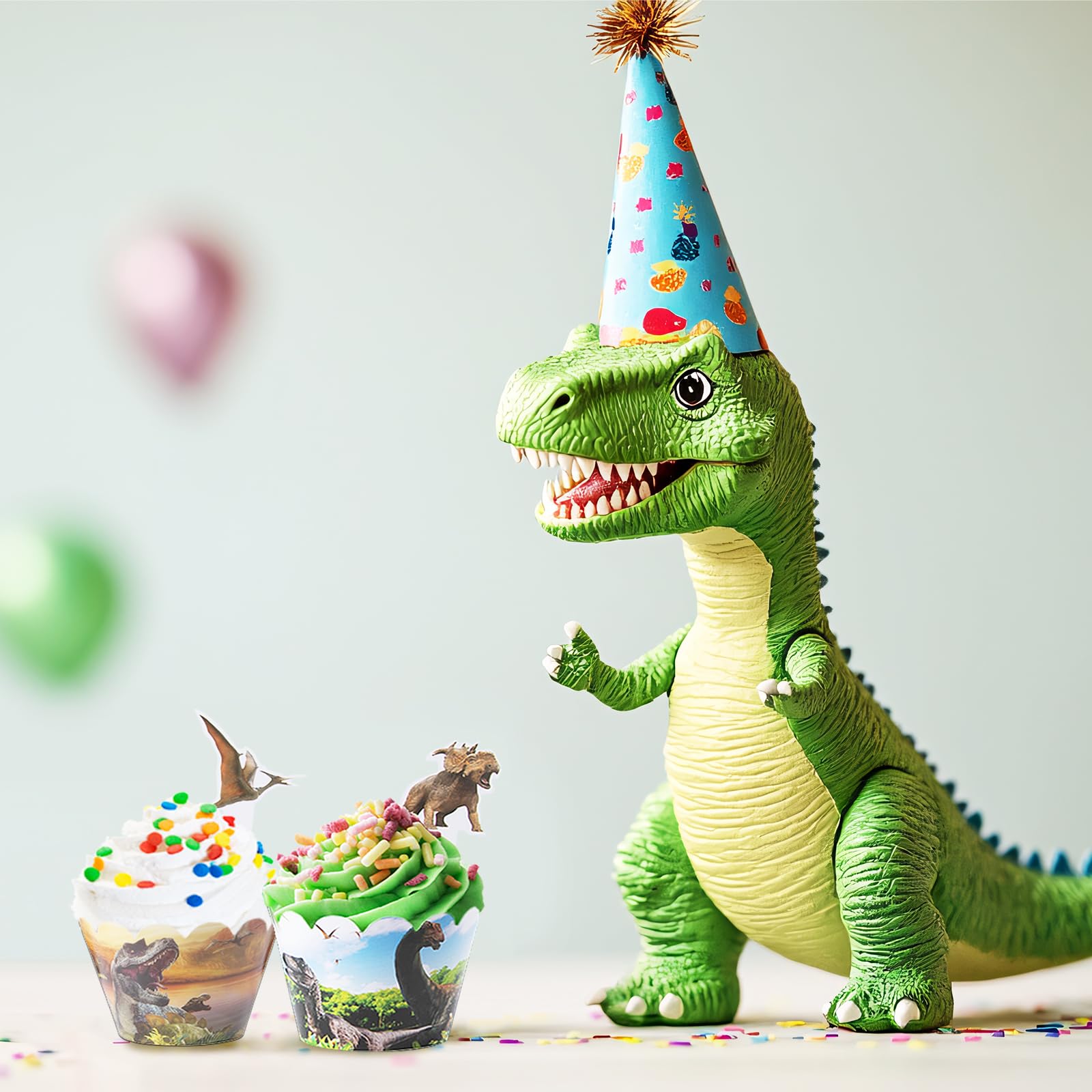 48pcs Dinosaur Cupcake Toppers and Wrappers - Jurassic Park Theme Party Decorations for Birthday, Baby Shower & Kids Events - Perfect for Dinosaur Lovers and Themed Celebrations