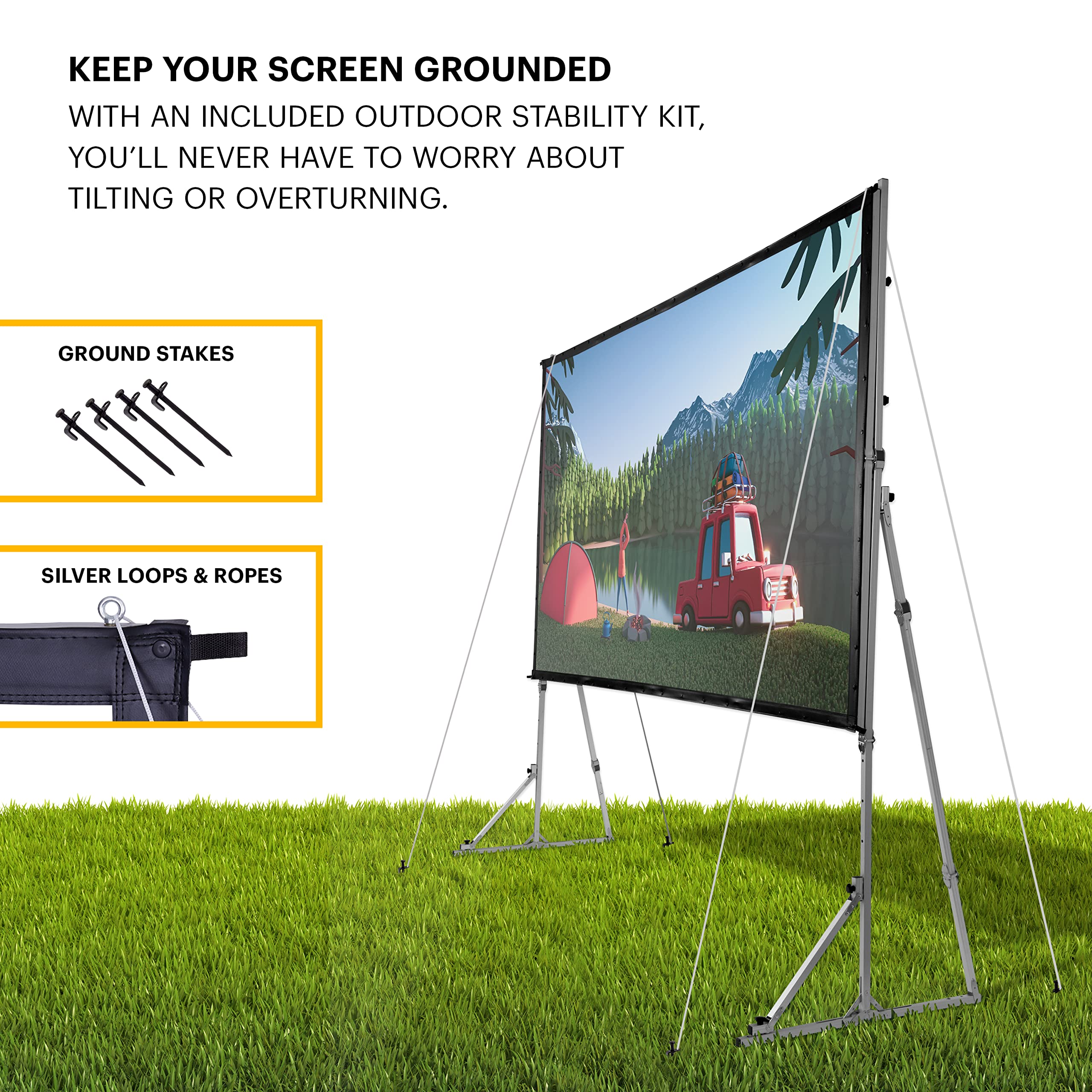 KODAK 150 Inch Portable Pull Down Projector Screen with Stand - Fast Fold White Projection Screen for Indoor & Outdoor Movies, Home Theater, Presentations - Includes Tripod, Stability Kit & Black Storage Case