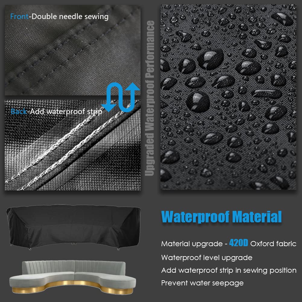 Waterproof Curved Sectional Sofa Cover - Half Moon Couch Protector with Windproof Elastic Cord for Outdoor Patio, Garden & Lawn Furniture | Weatherproof & Durable