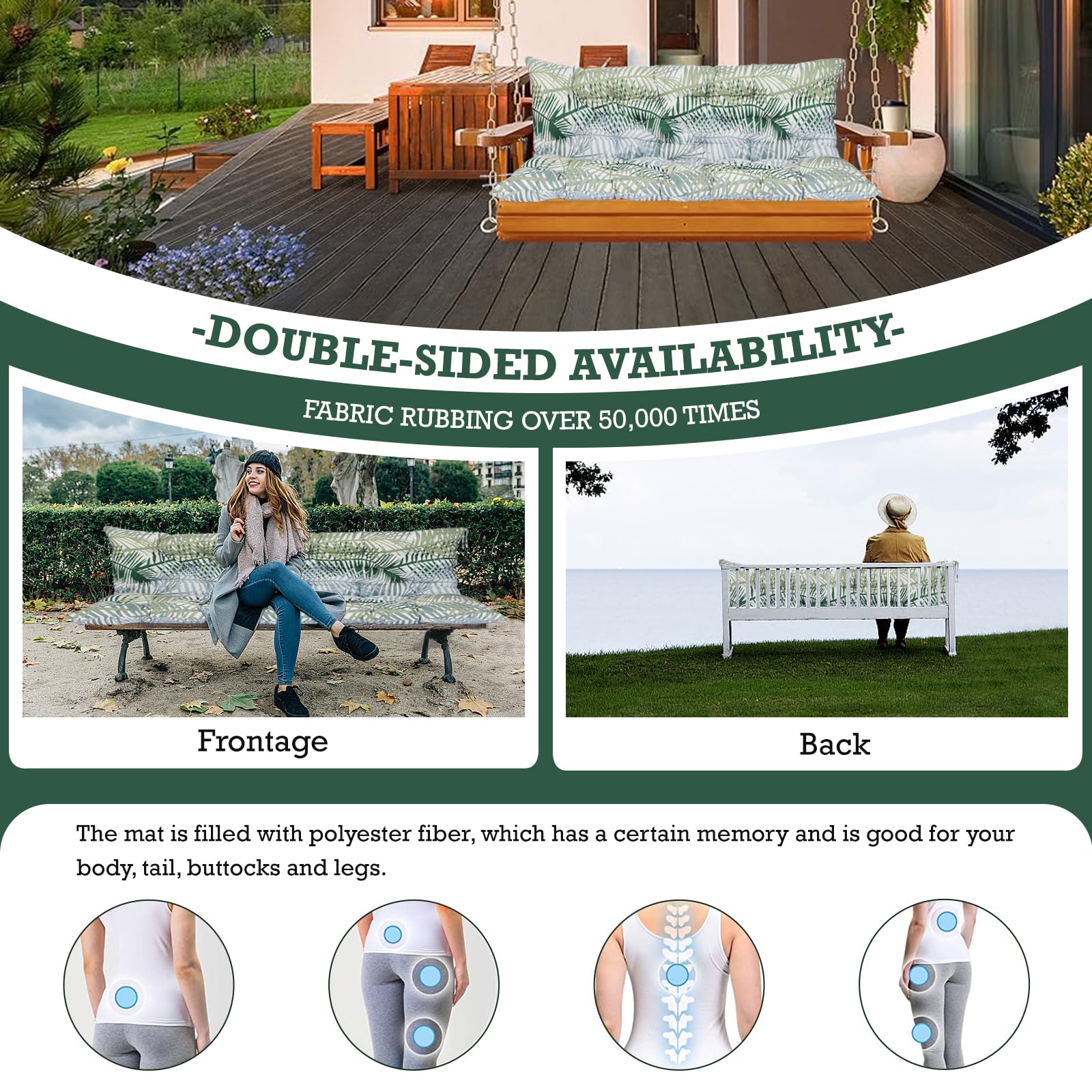 **Outdoor Bench Cushion with Backrest - Thick Waterproof Swing Cushion for 2/3 Seater Replacement - Porch Swing Cushion for Patio, Garden, or Deck (Light Pattern, 40 x 40 Inches) - Perfect for Relaxing Outdoors**