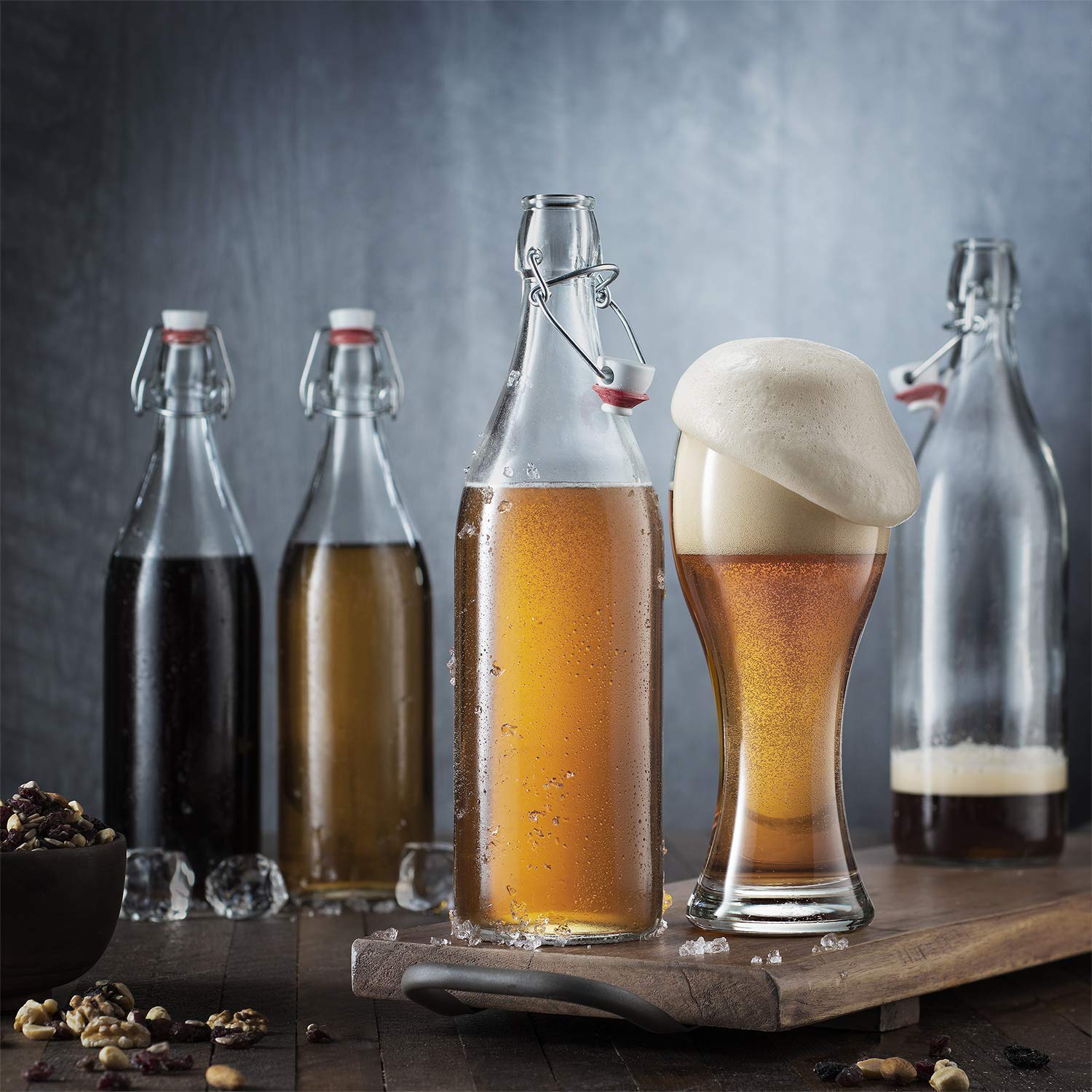 RAVIZAA 16oz BPA-Free Glass Bottles with Flip Top Lid - Airtight Brewing Bottle for Beer, Oil, Vinegar, Homemade Juice & Beverages - Perfect for Home Brewing, Kitchen Storage & DIY Drinks