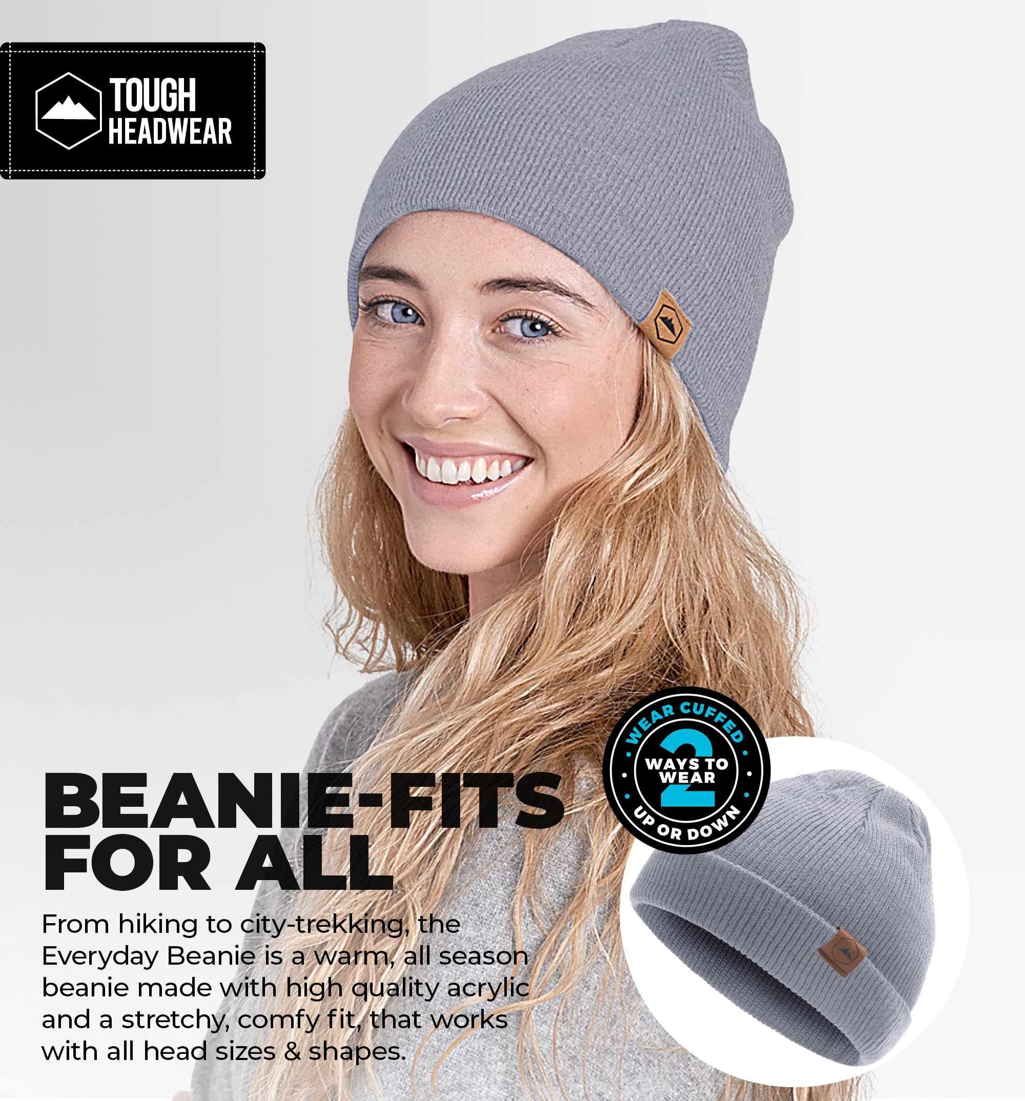 Tough Headwear Daily Knit Beanie - Warm Winter Hats for Men & Women - Cold Weather Knitted Caps for Outdoor Activities, Skiing & Snowboarding