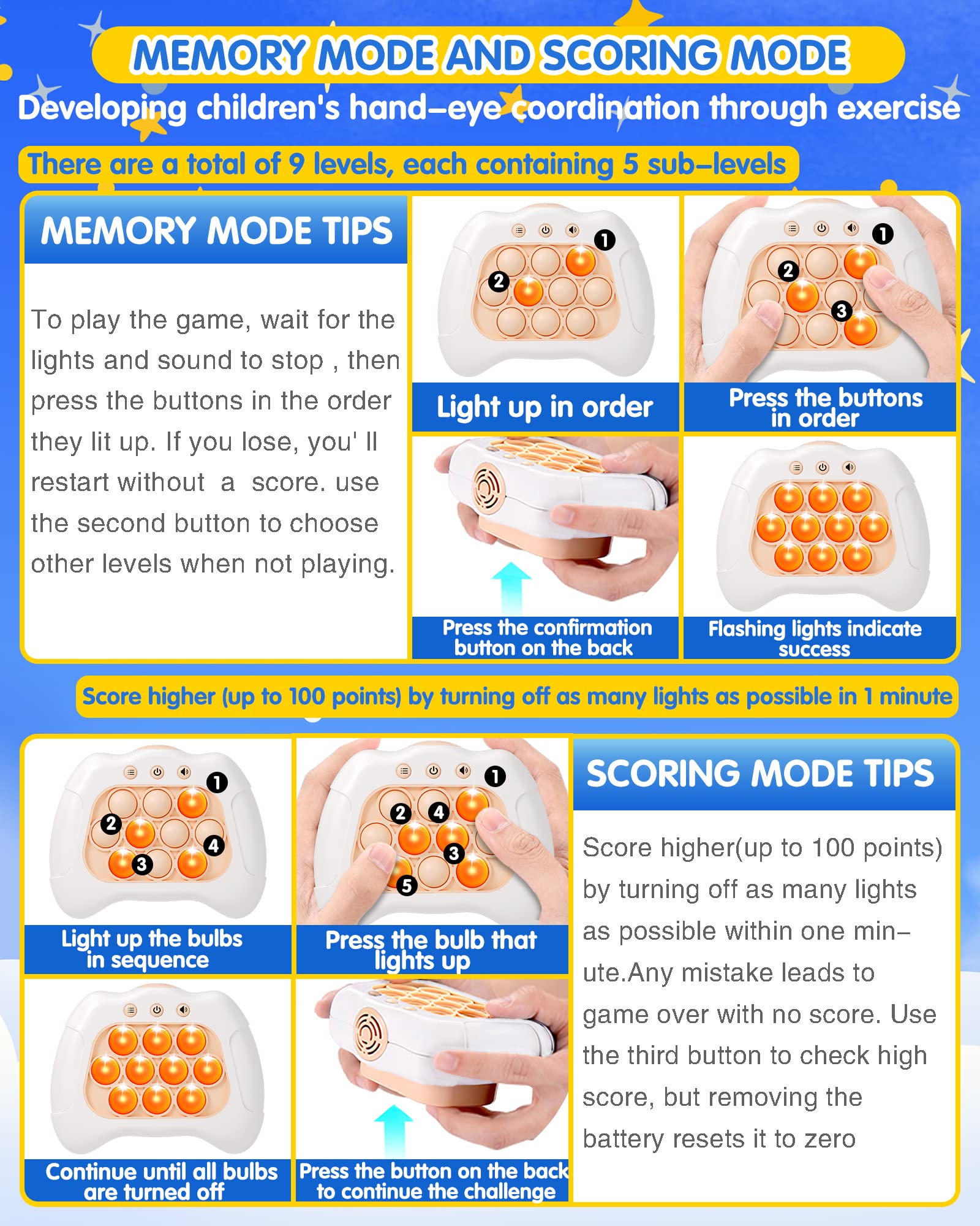 Light Up Puzzle Push Game - Fidget Travel Toys for Kids Ages 3-12, Autism Sensory Relief, Birthday Gifts for Boys & Girls - Perfect for Road Trips, Classroom & Stress Relief